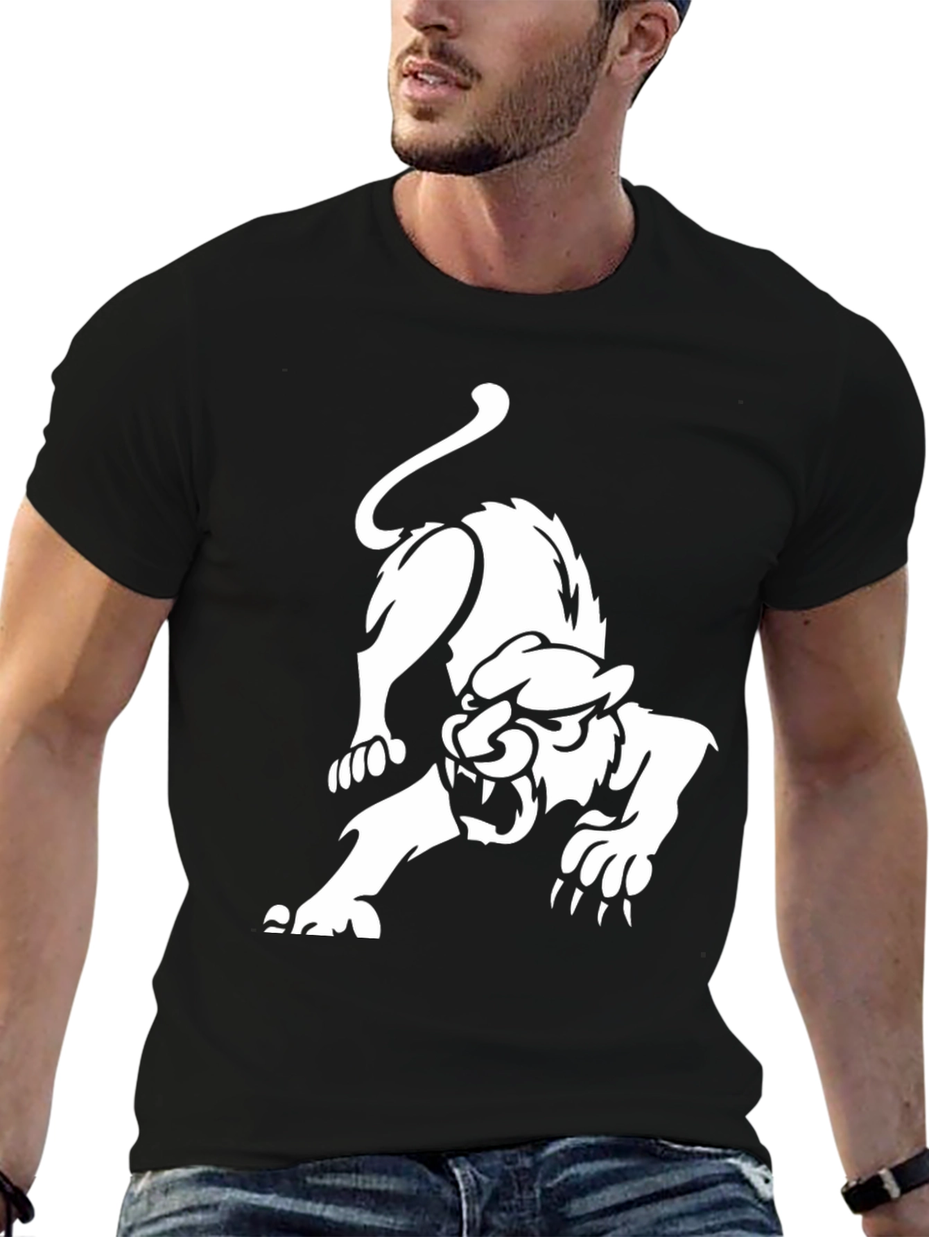 Black T-Shirt with White Panther Graphic