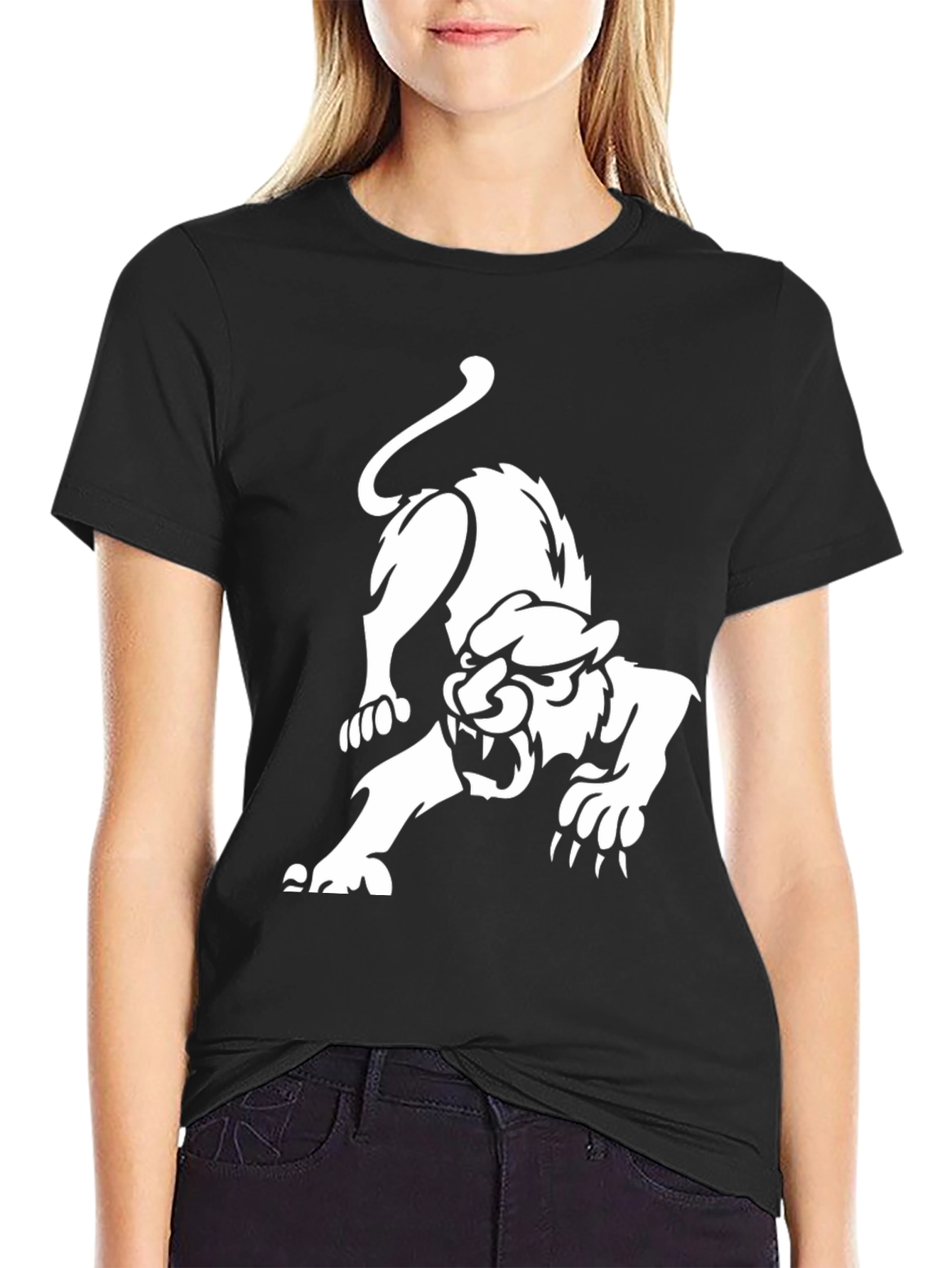 Black T-Shirt with White Panther Graphic
