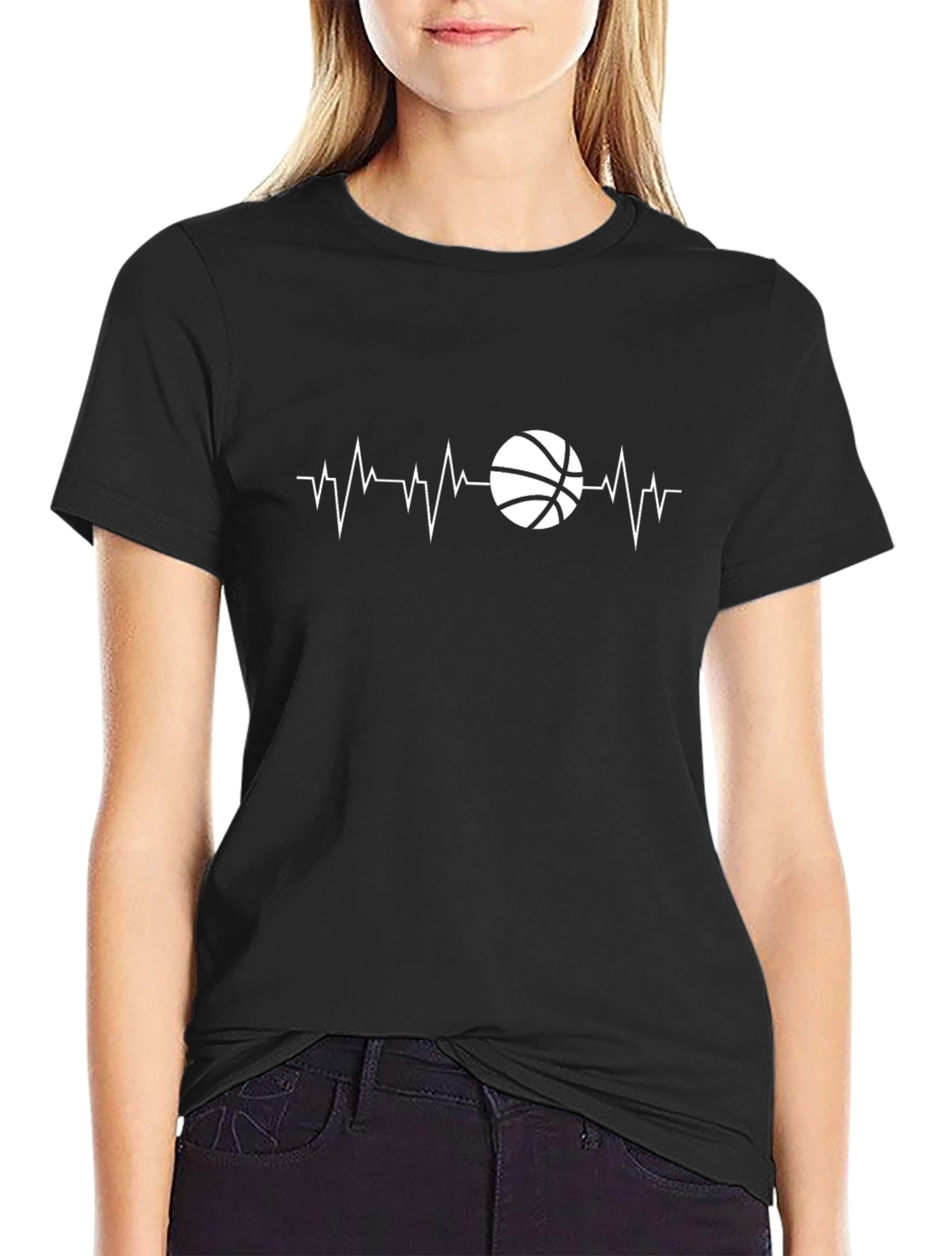 Basketball Heartbeat T-Shirt - Black Graphic Tee