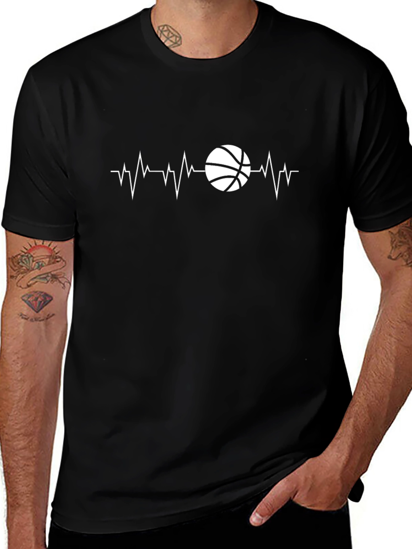Basketball Heartbeat T-Shirt - Black Graphic Tee