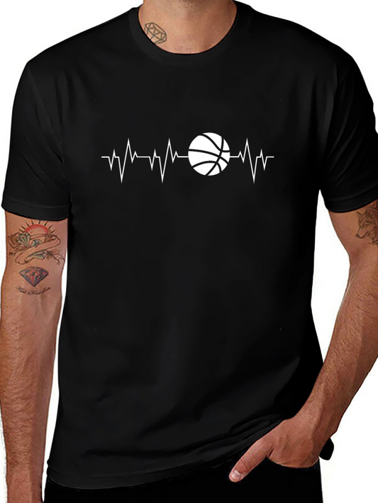 Basketball Heartbeat T-Shirt - Black Graphic Tee
