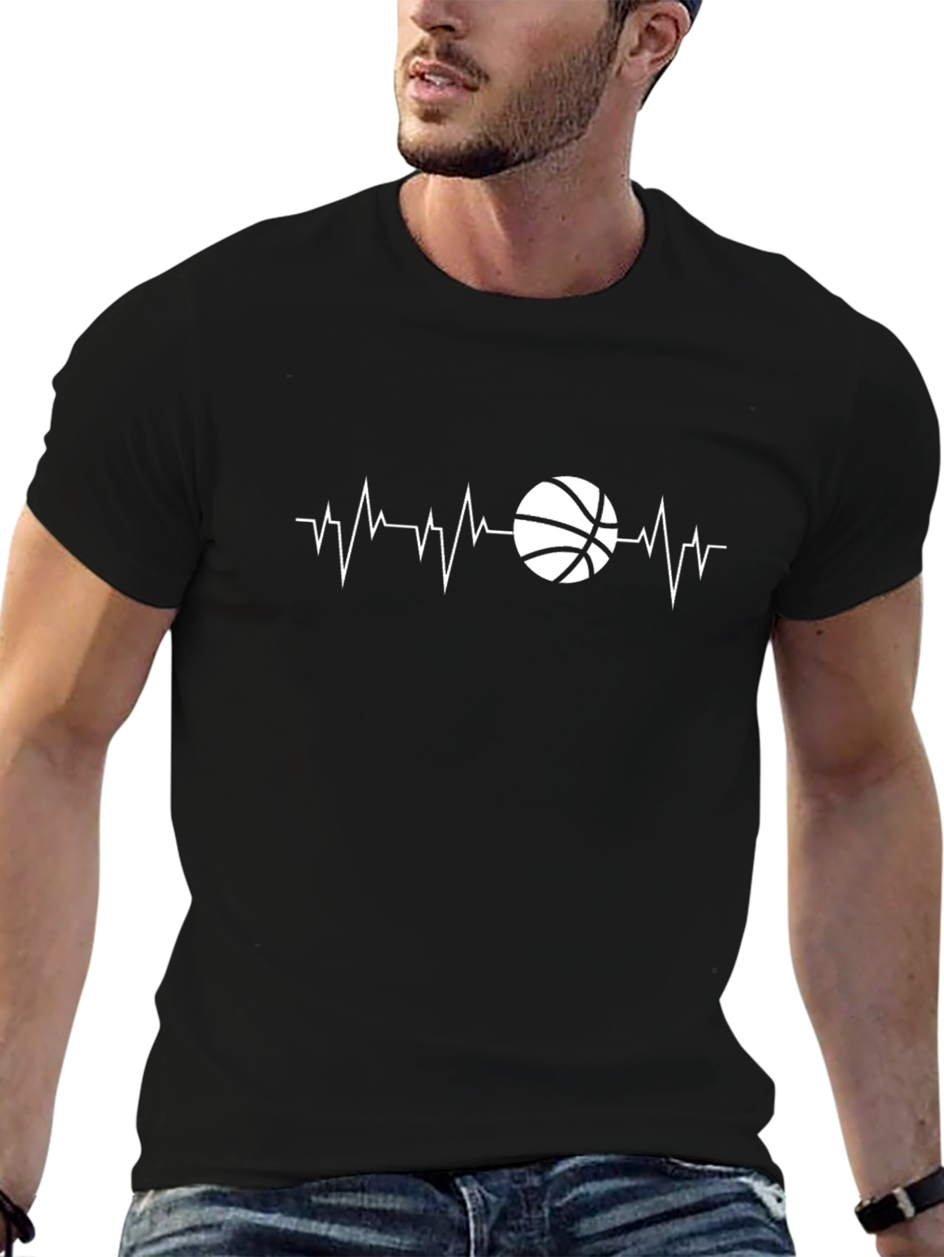 Basketball Heartbeat T-Shirt - Black Graphic Tee