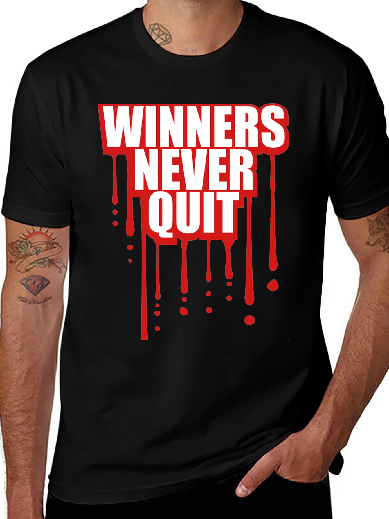 Winners Never Quit Black Graphic Tee