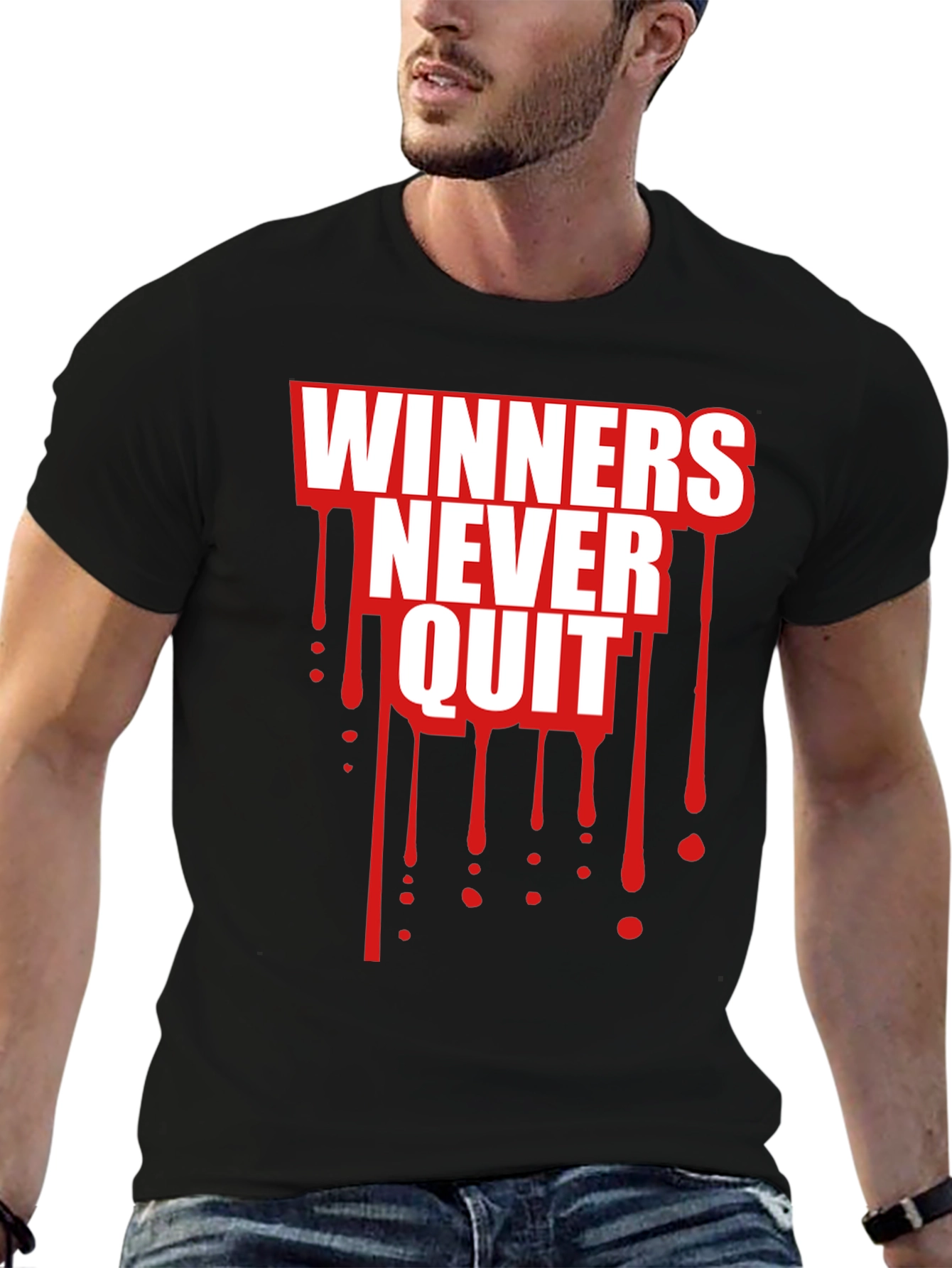 Winners Never Quit Black Graphic Tee