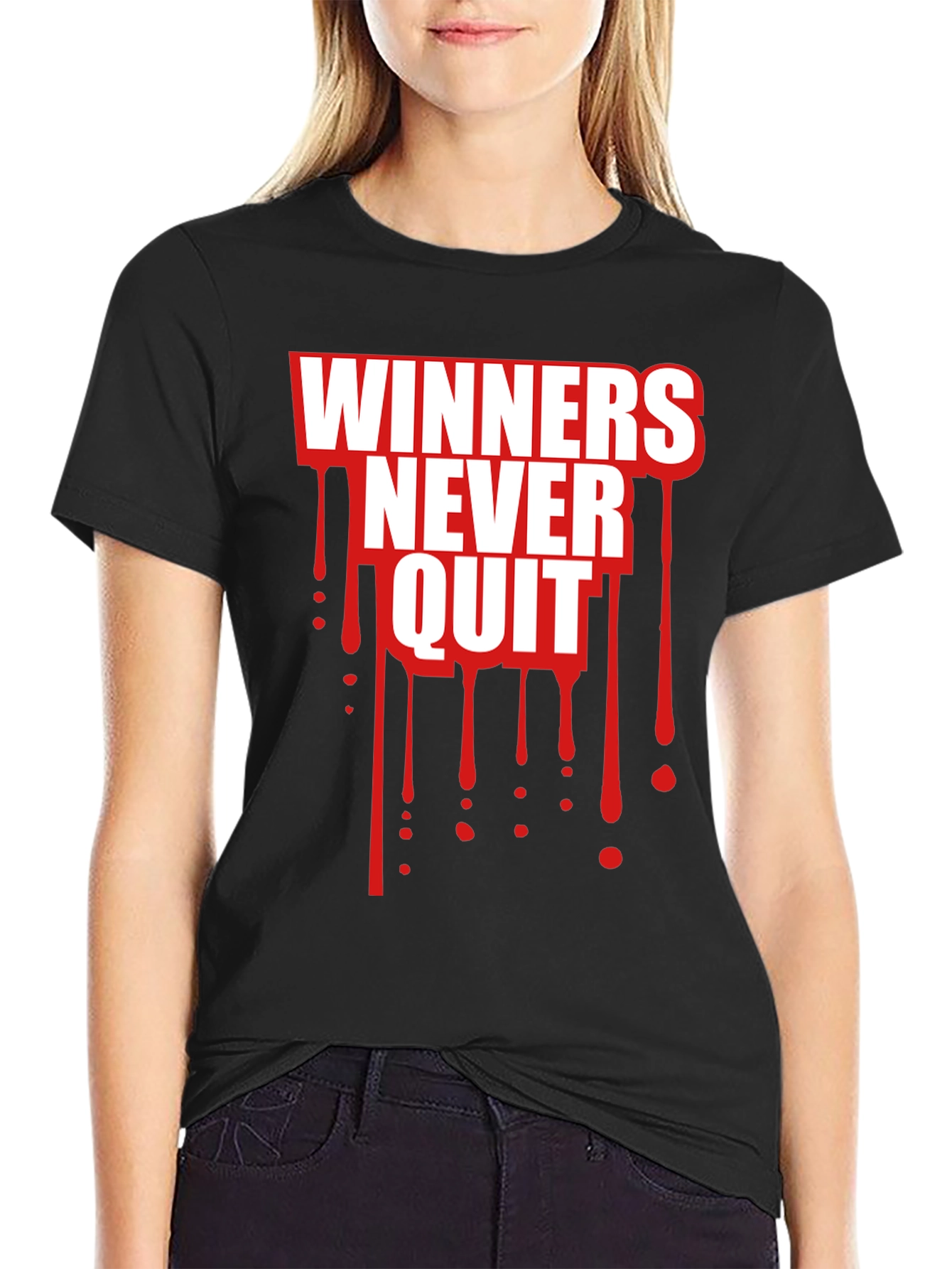 Winners Never Quit Black Graphic Tee
