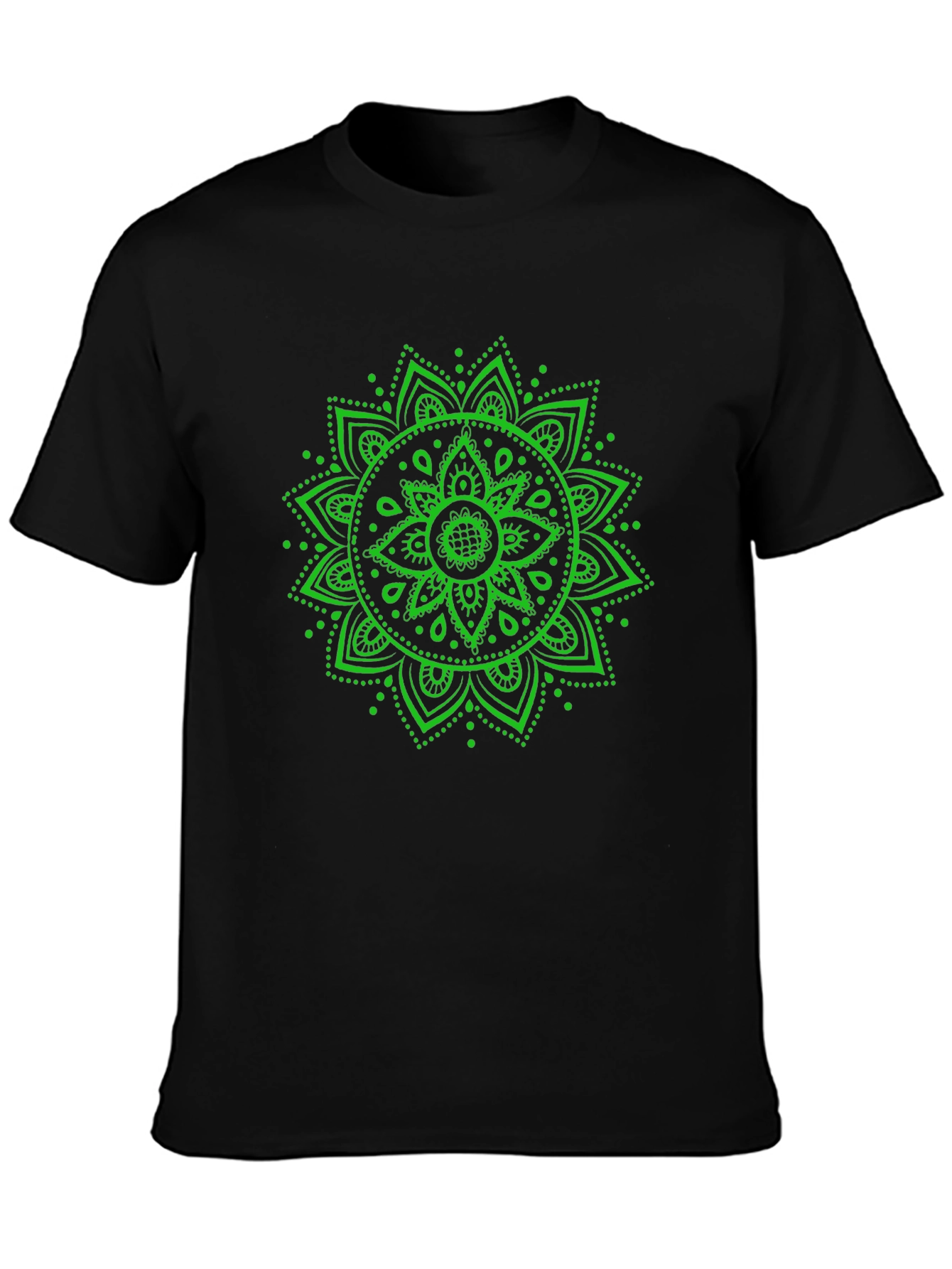 Green Mandala Graphic Black T-Shirt