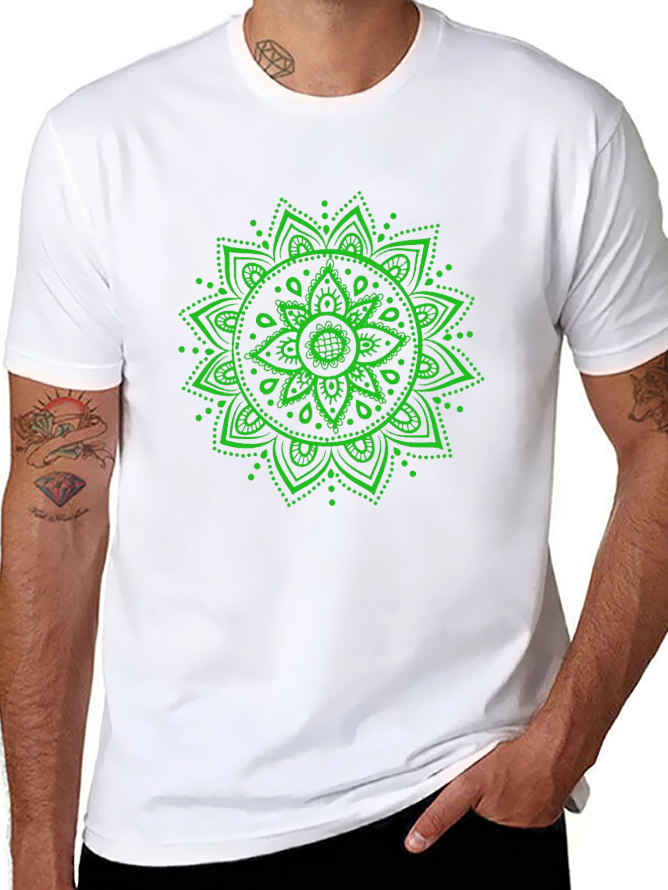 Green Mandala Graphic Black T-Shirt