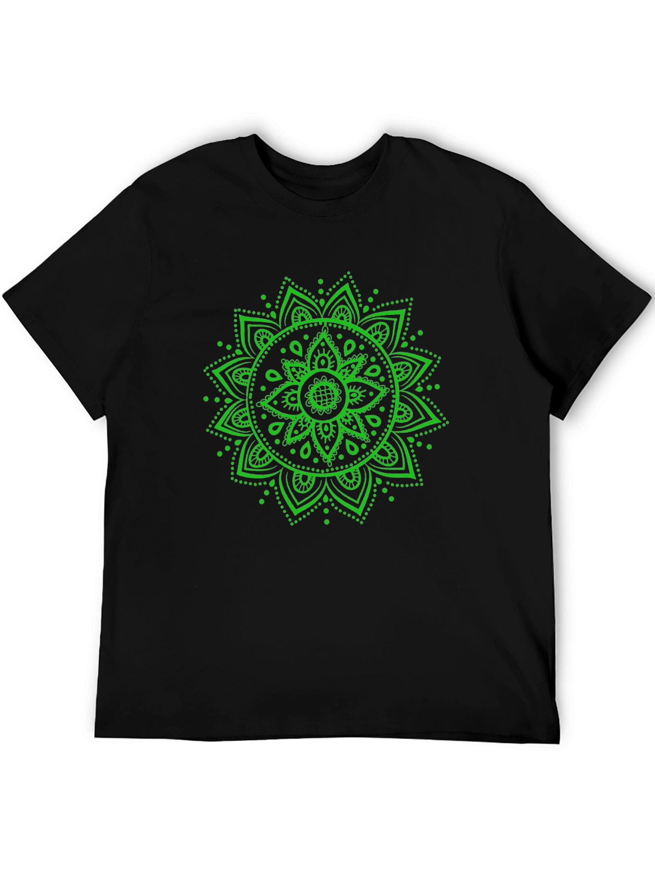 Green Mandala Graphic Black T-Shirt