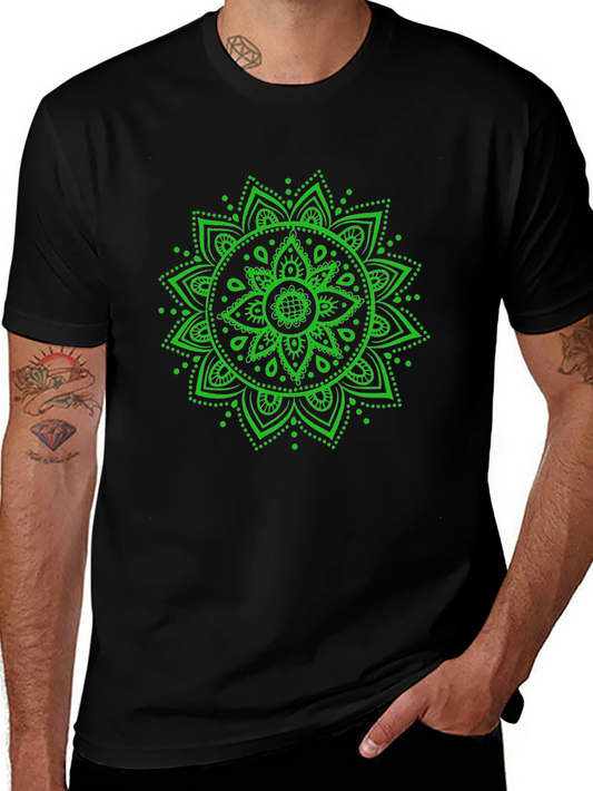 Green Mandala Graphic Black T-Shirt
