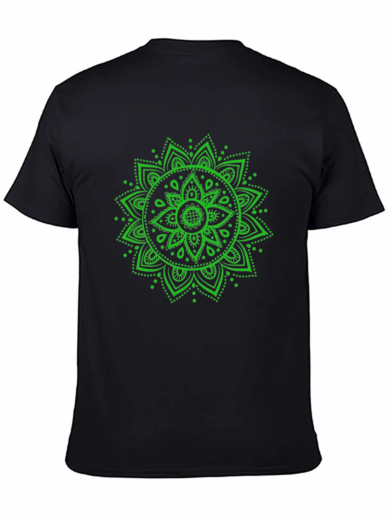 Green Mandala Graphic Black T-Shirt