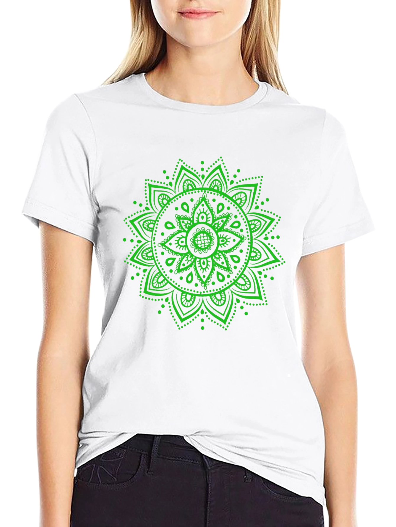 Green Mandala Graphic Black T-Shirt
