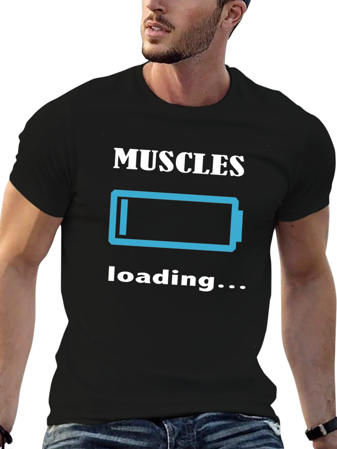 Muscles Loading Graphic Tee - Black Cotton T-Shirt
