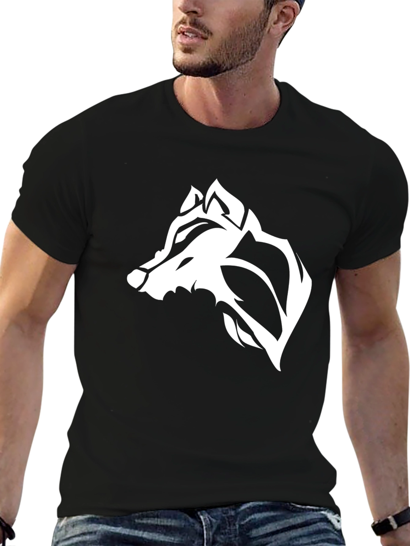 Mens Black Wolf Graphic Tee - Stylish Casual Wear