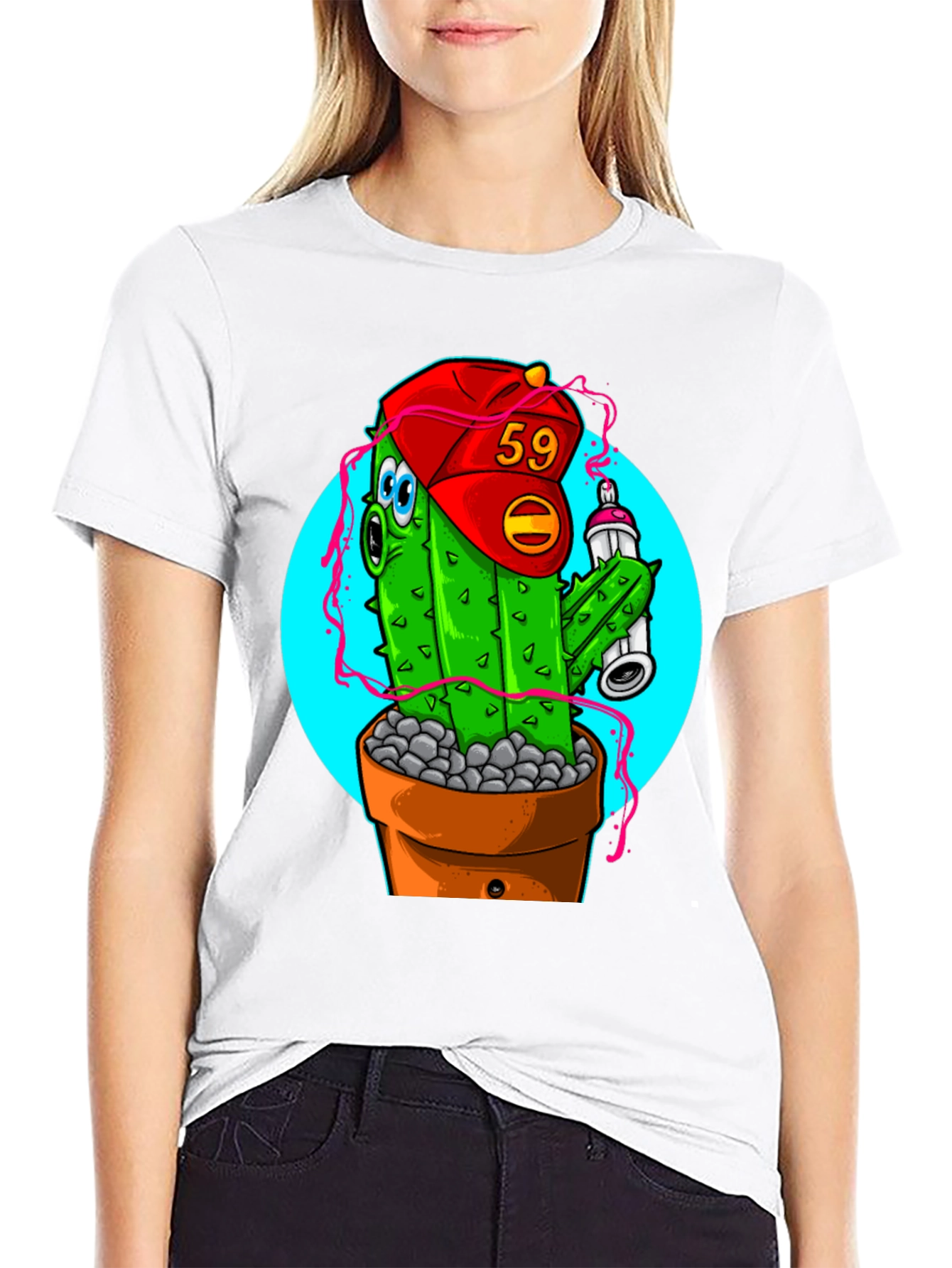 Cactus Graffiti Art T-Shirt - Novelty Graphic Tee