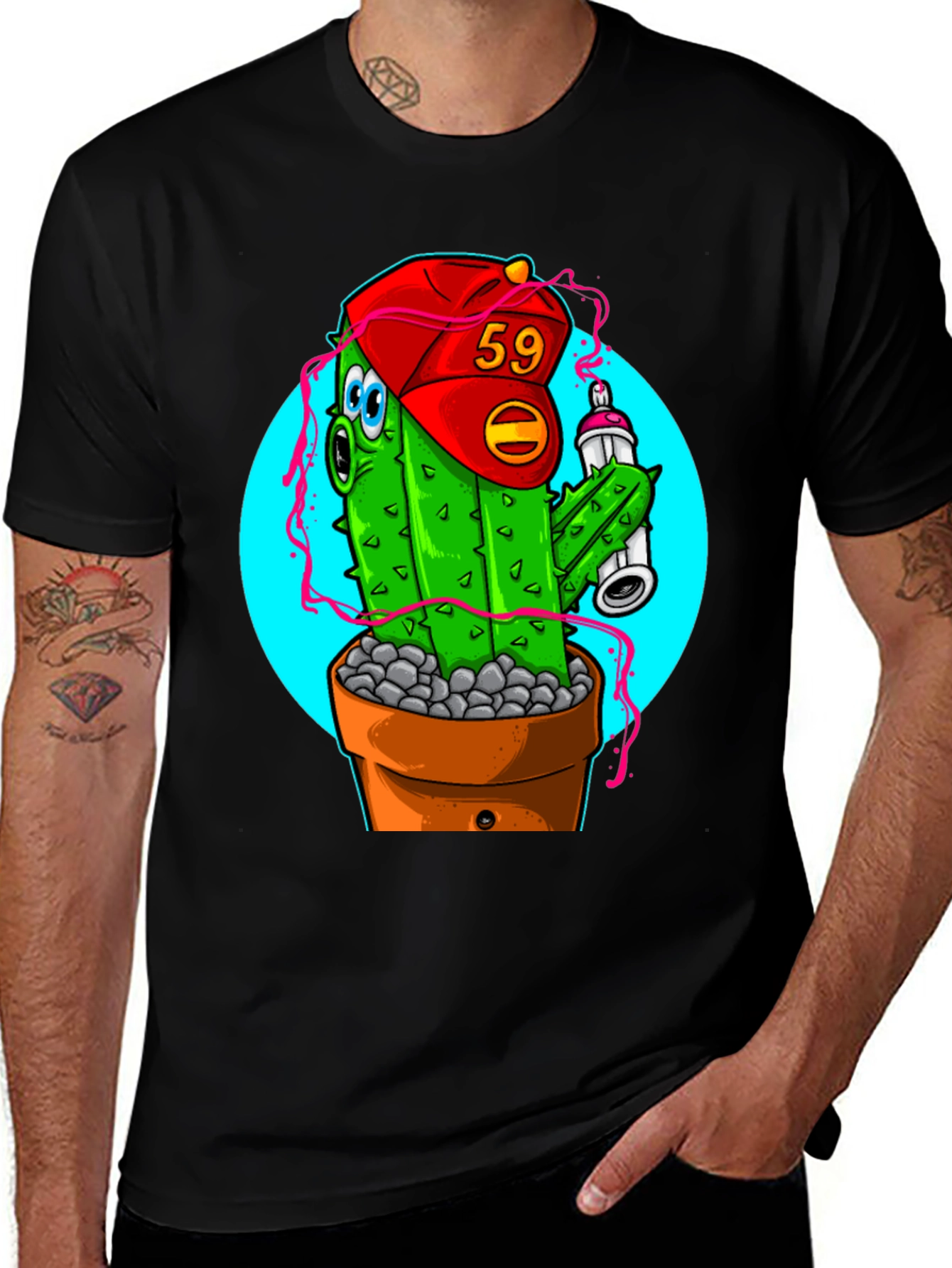 Cactus Graffiti Art T-Shirt - Novelty Graphic Tee