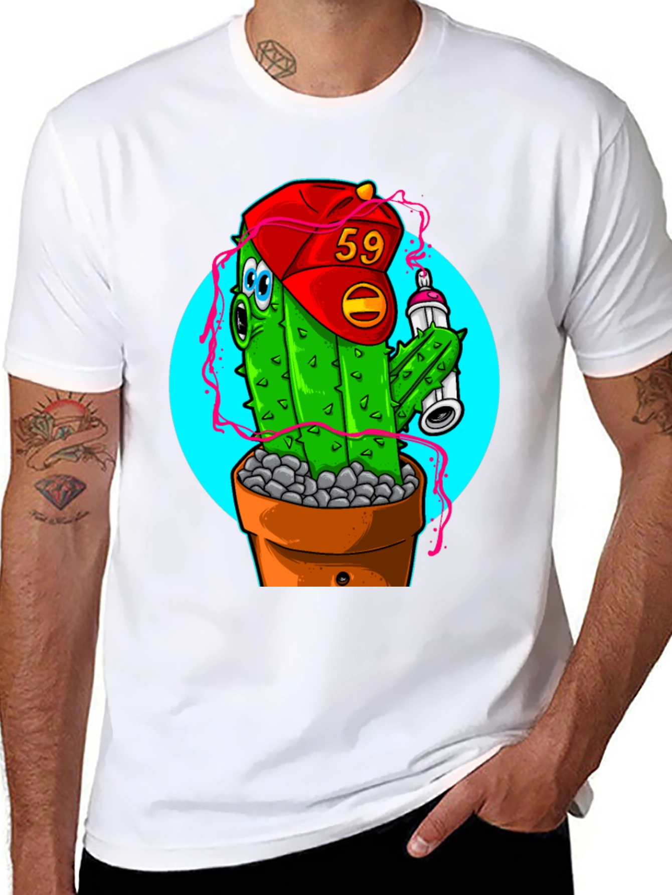 Cactus Graffiti Art T-Shirt - Novelty Graphic Tee