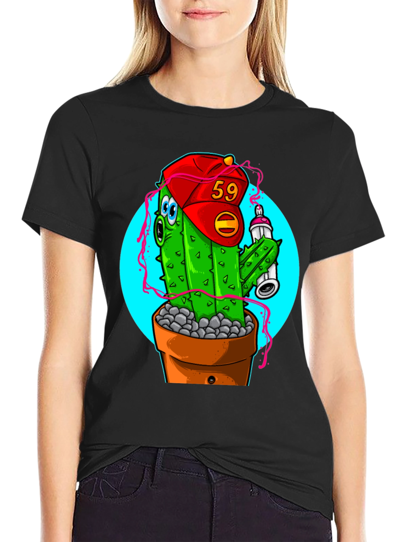 Cactus Graffiti Art T-Shirt - Novelty Graphic Tee