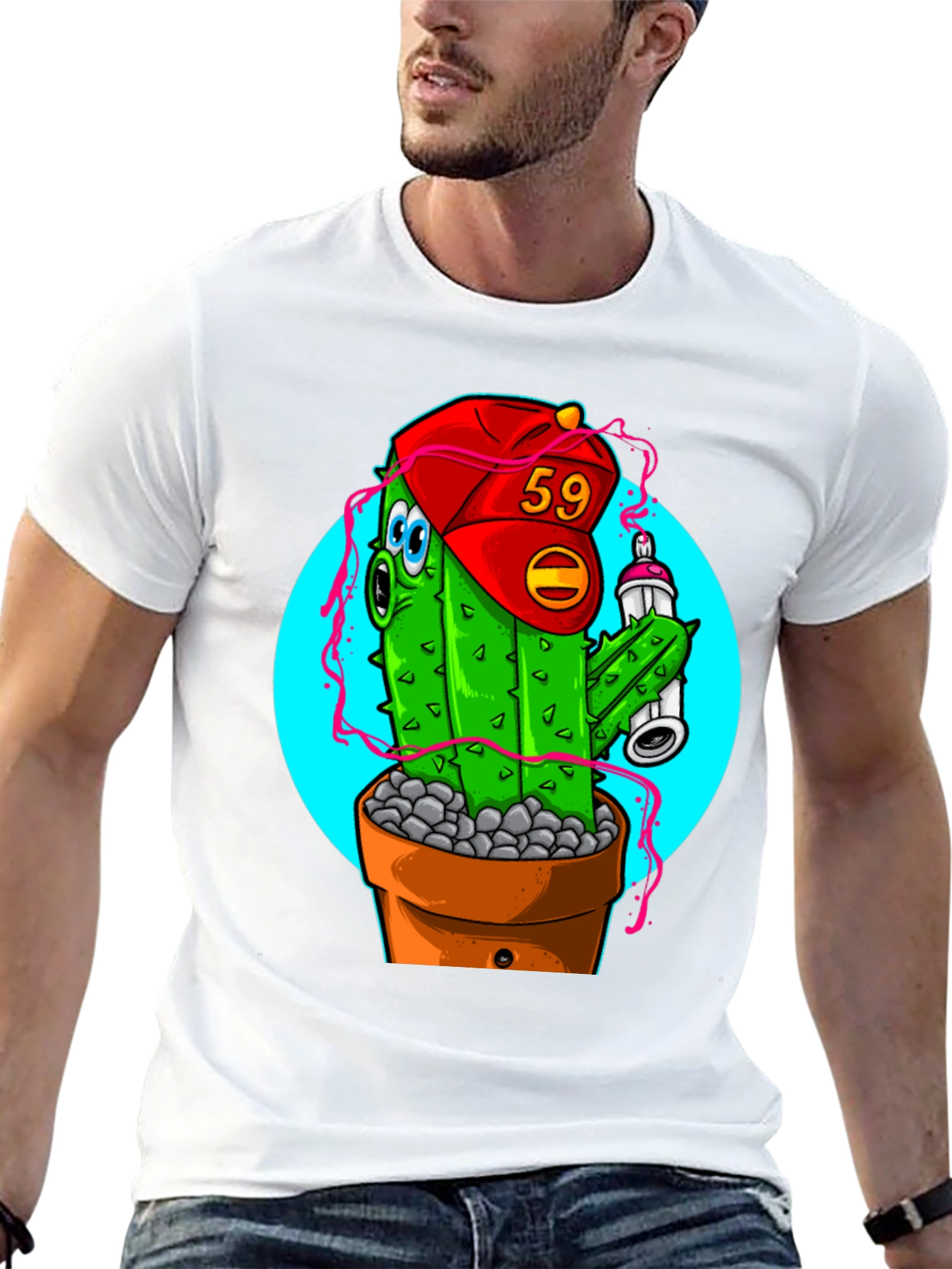 Cactus Graffiti Art T-Shirt - Novelty Graphic Tee