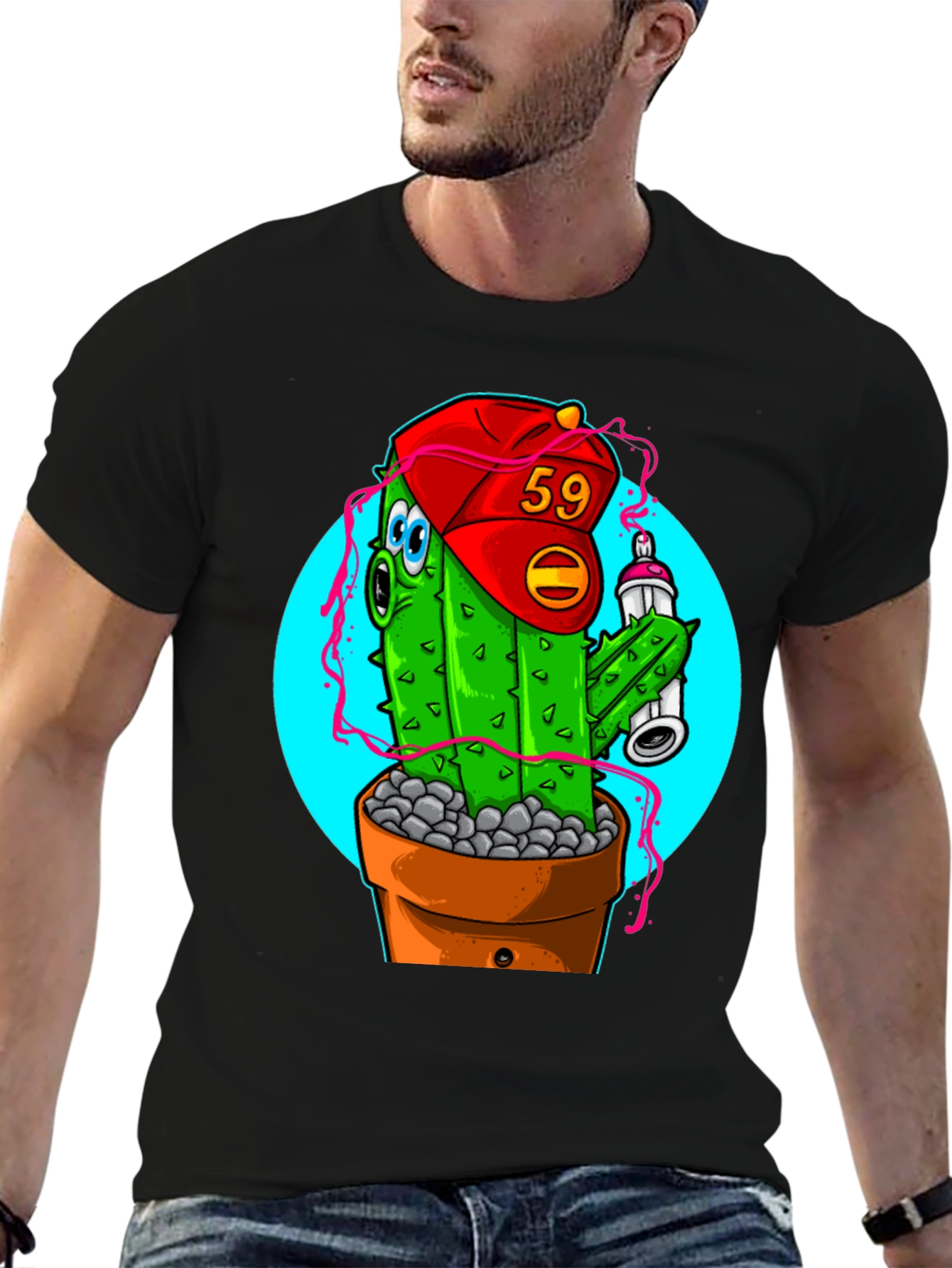 Cactus Graffiti Art T-Shirt - Novelty Graphic Tee