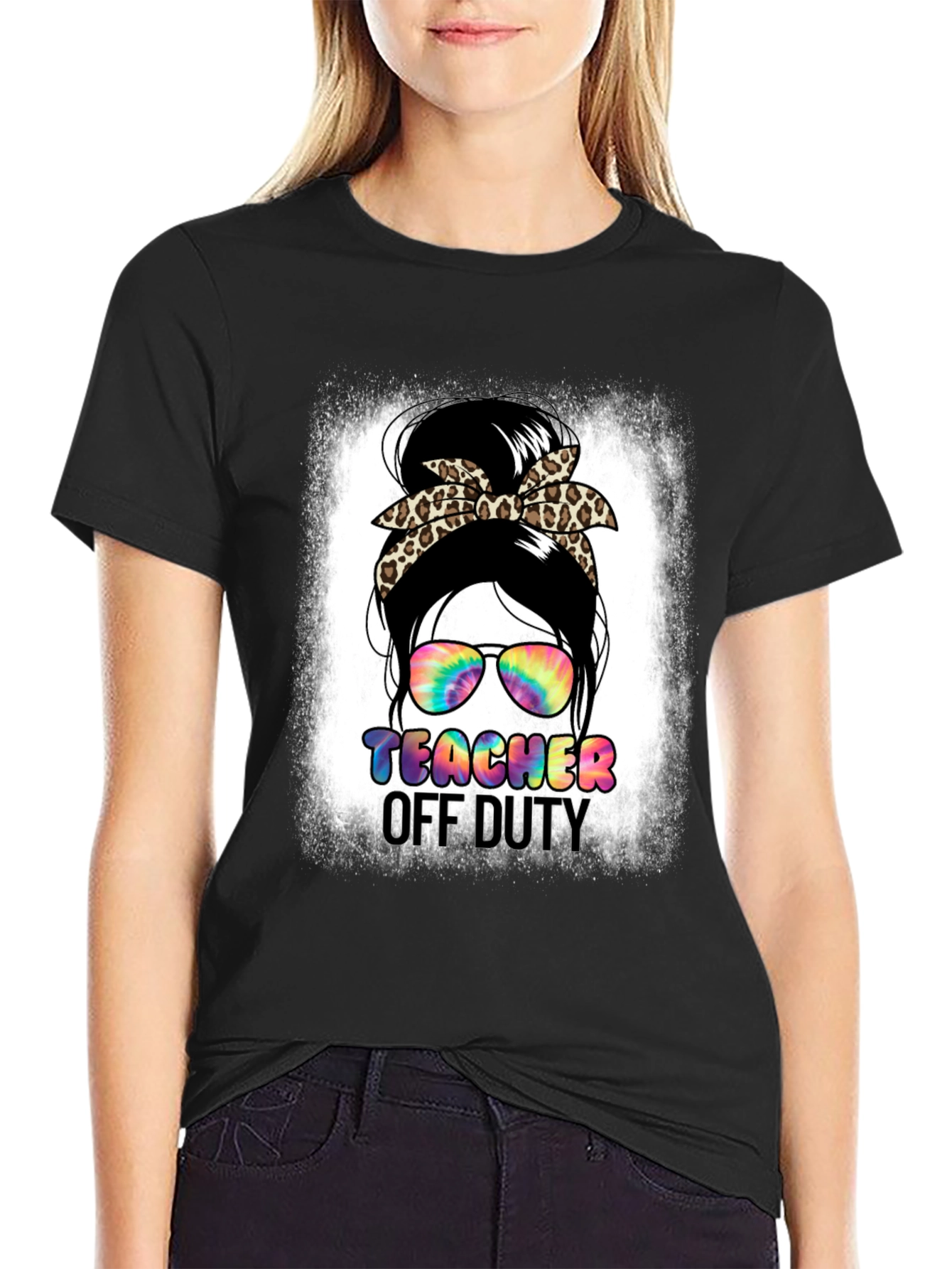 Teacher Off Duty Messy Bun Graphic Tee