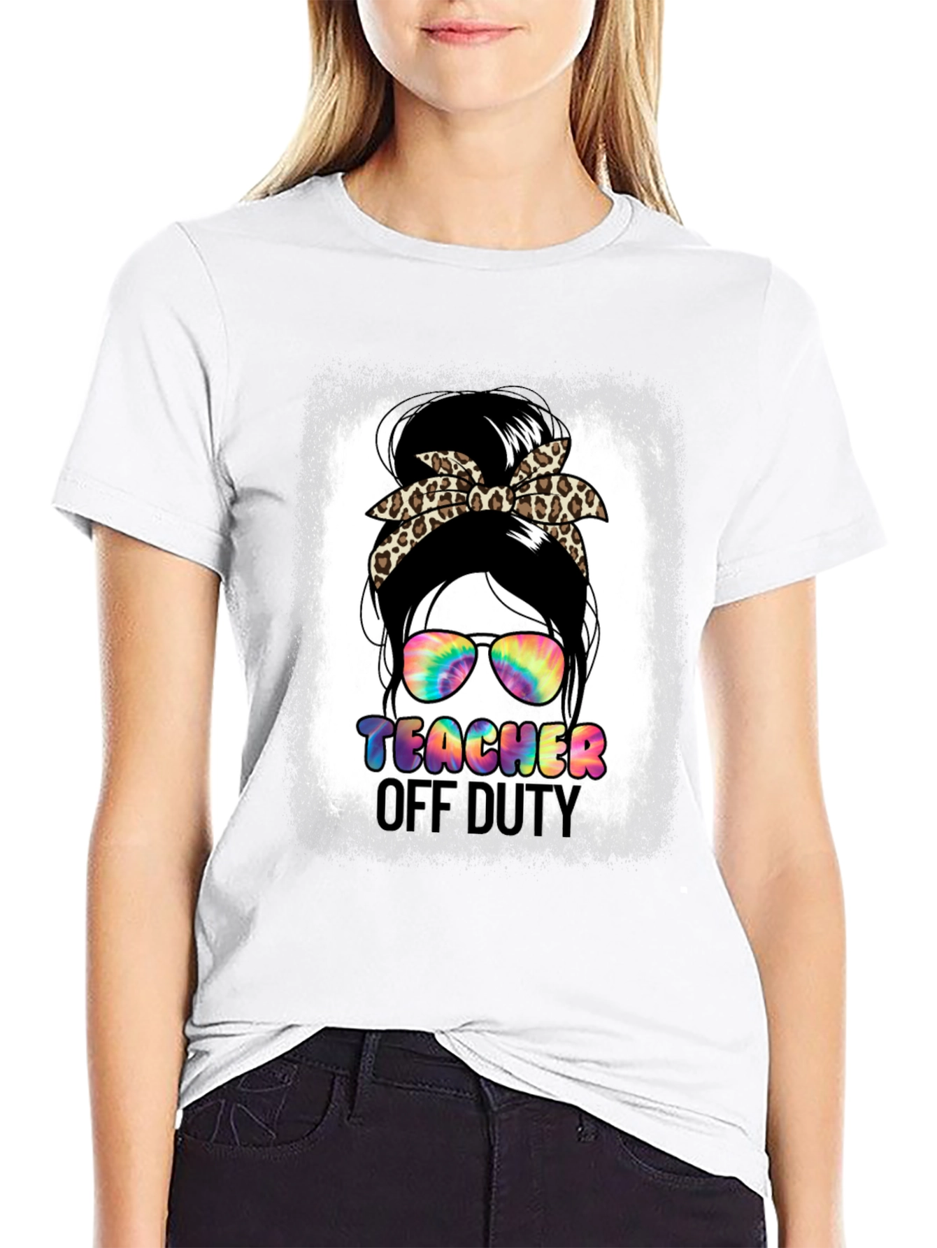 Teacher Off Duty Messy Bun Graphic Tee