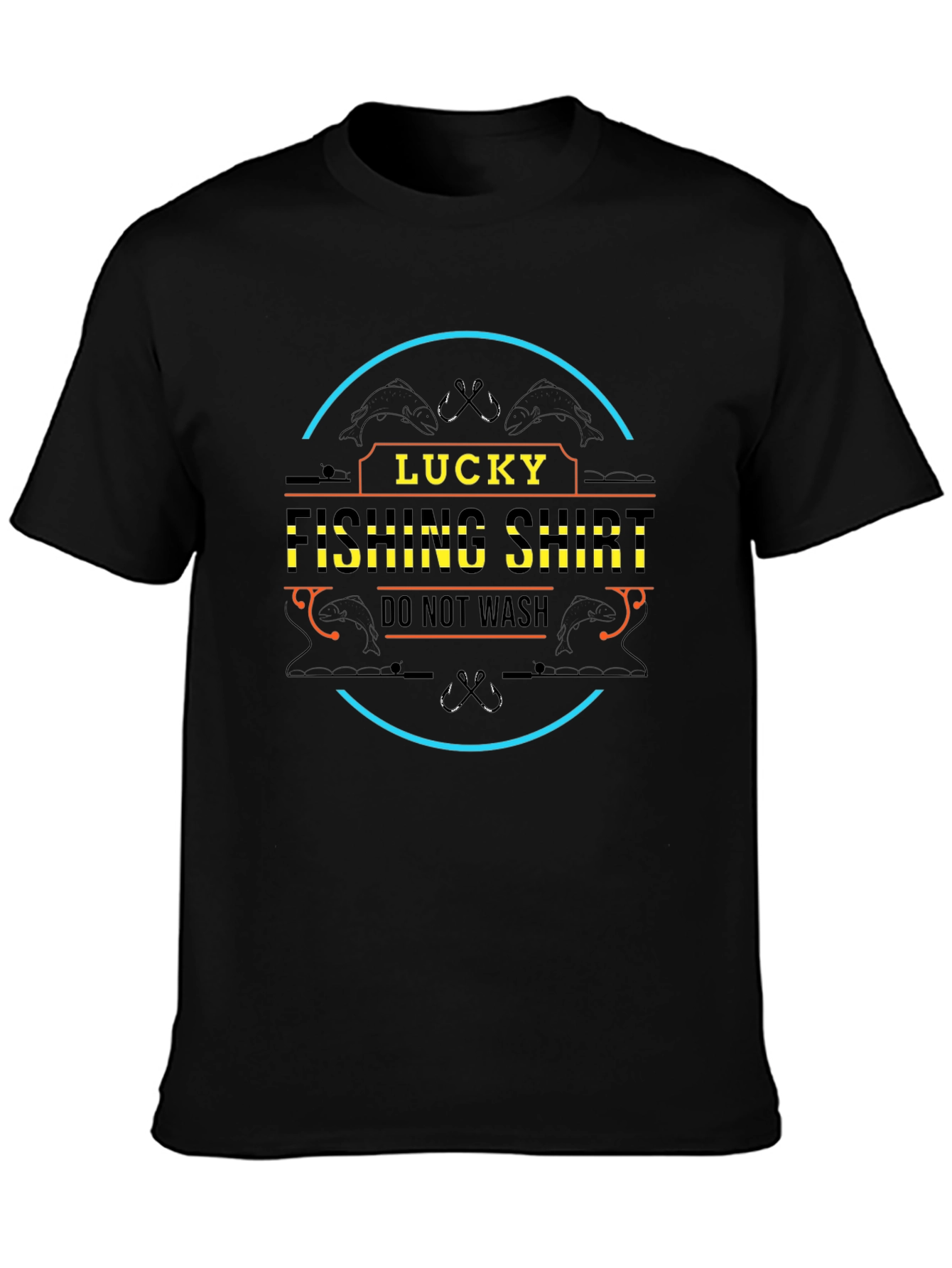 Lucky Fishing Shirt - Black Crewneck Tee