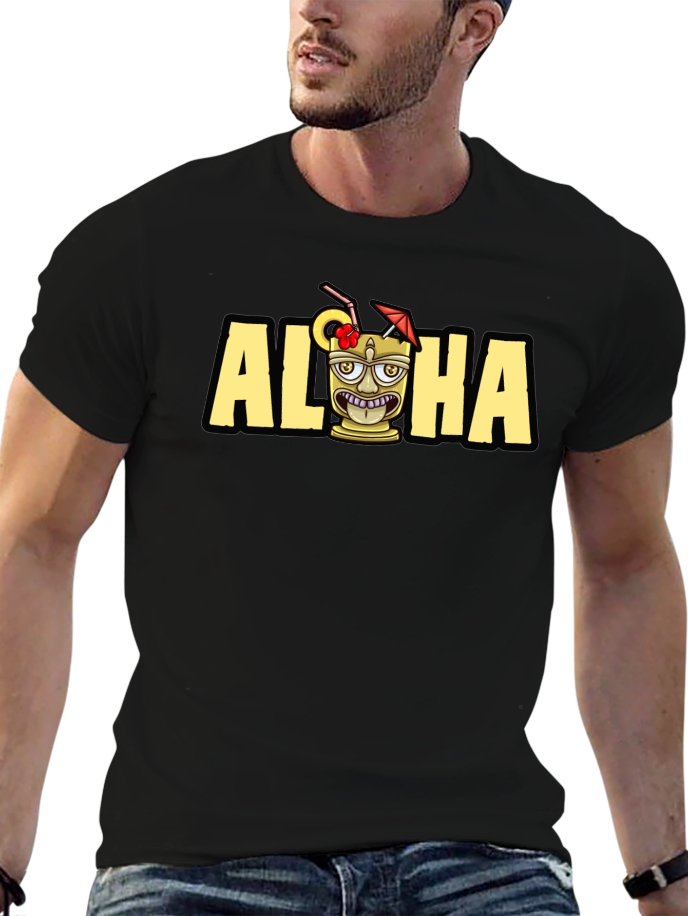 Aloha Tiki Graphic Tee - Tropical Vacation Shirt