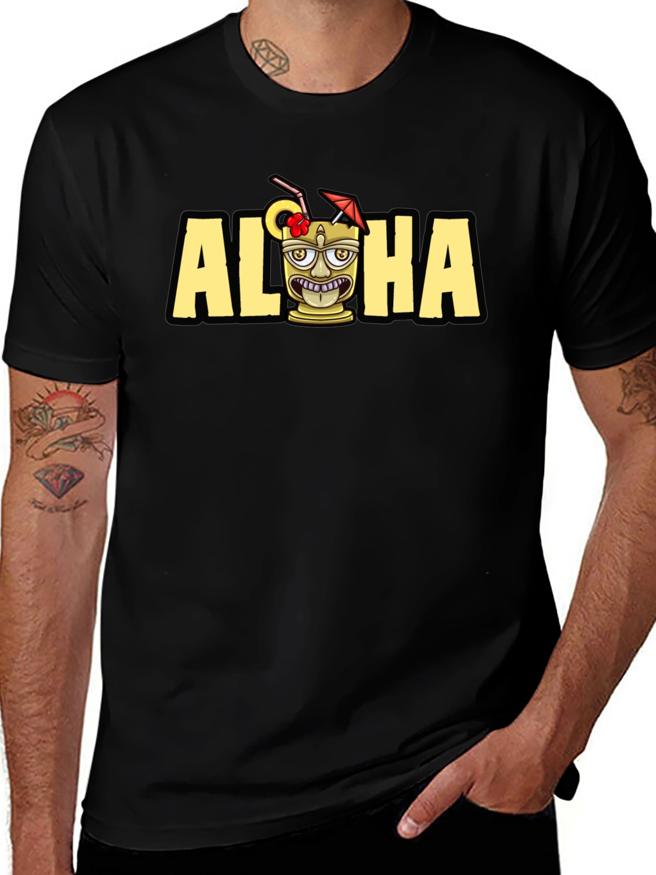 Aloha Tiki Graphic Tee - Tropical Vacation Shirt