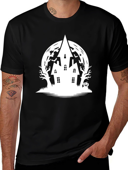 Halloween Haunted House Graphic Tee - Black