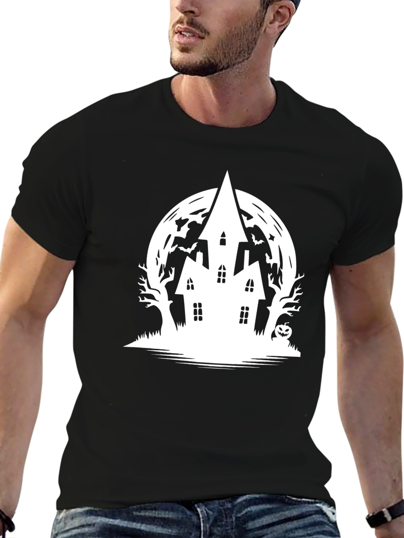 Halloween Haunted House Graphic Tee - Black
