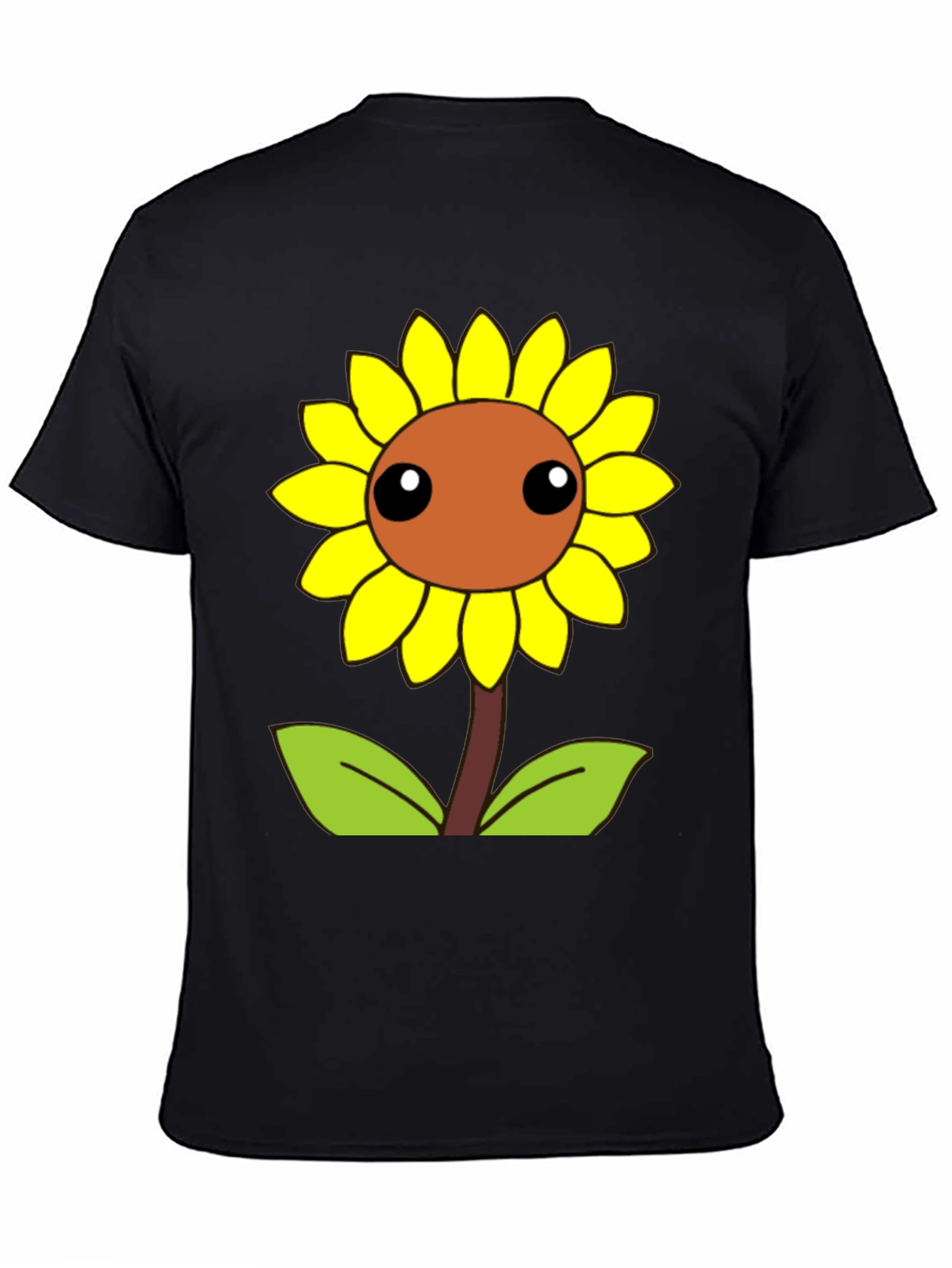 Cute Cartoon Sunflower Graphic Black T-Shirt