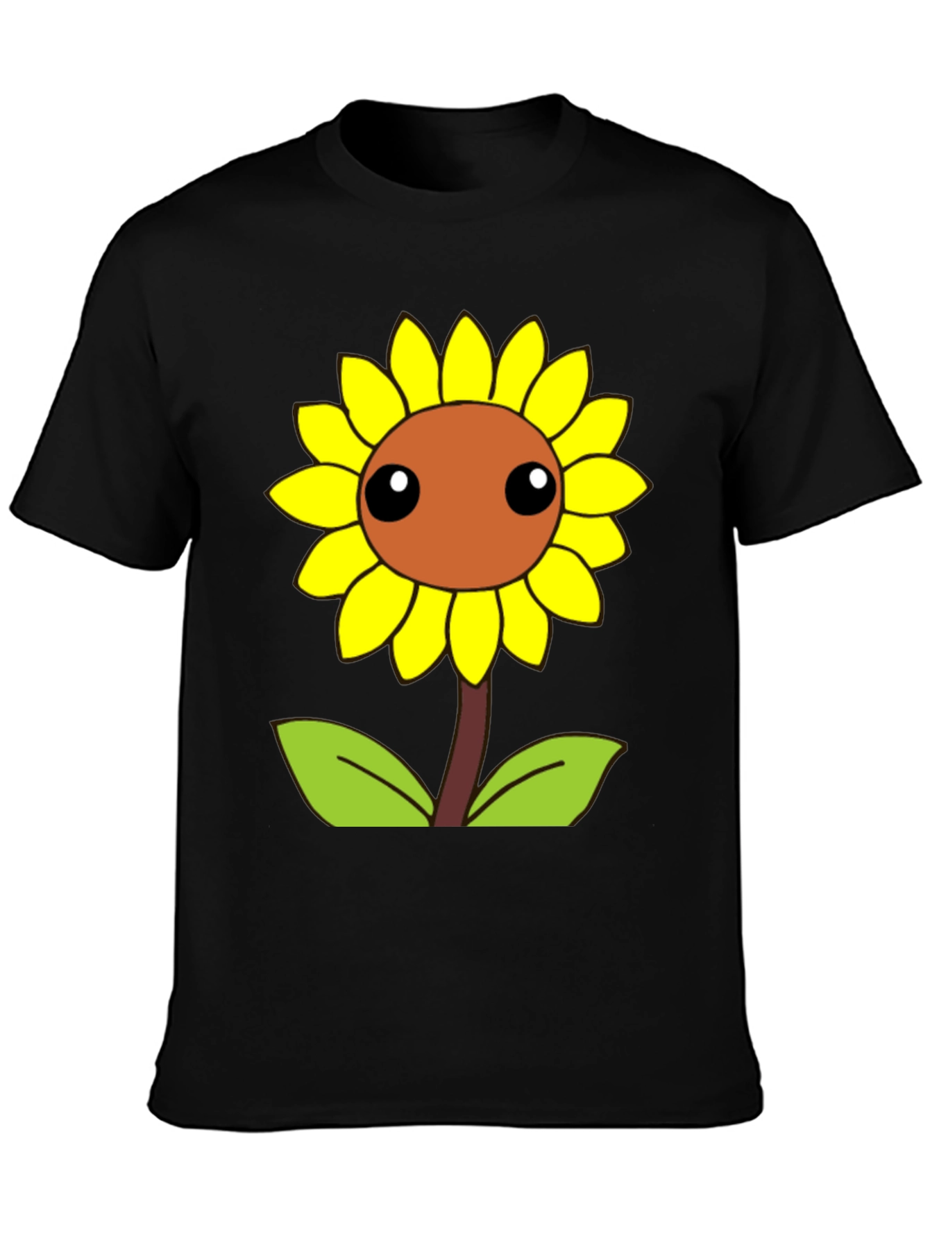Cute Cartoon Sunflower Graphic Black T-Shirt