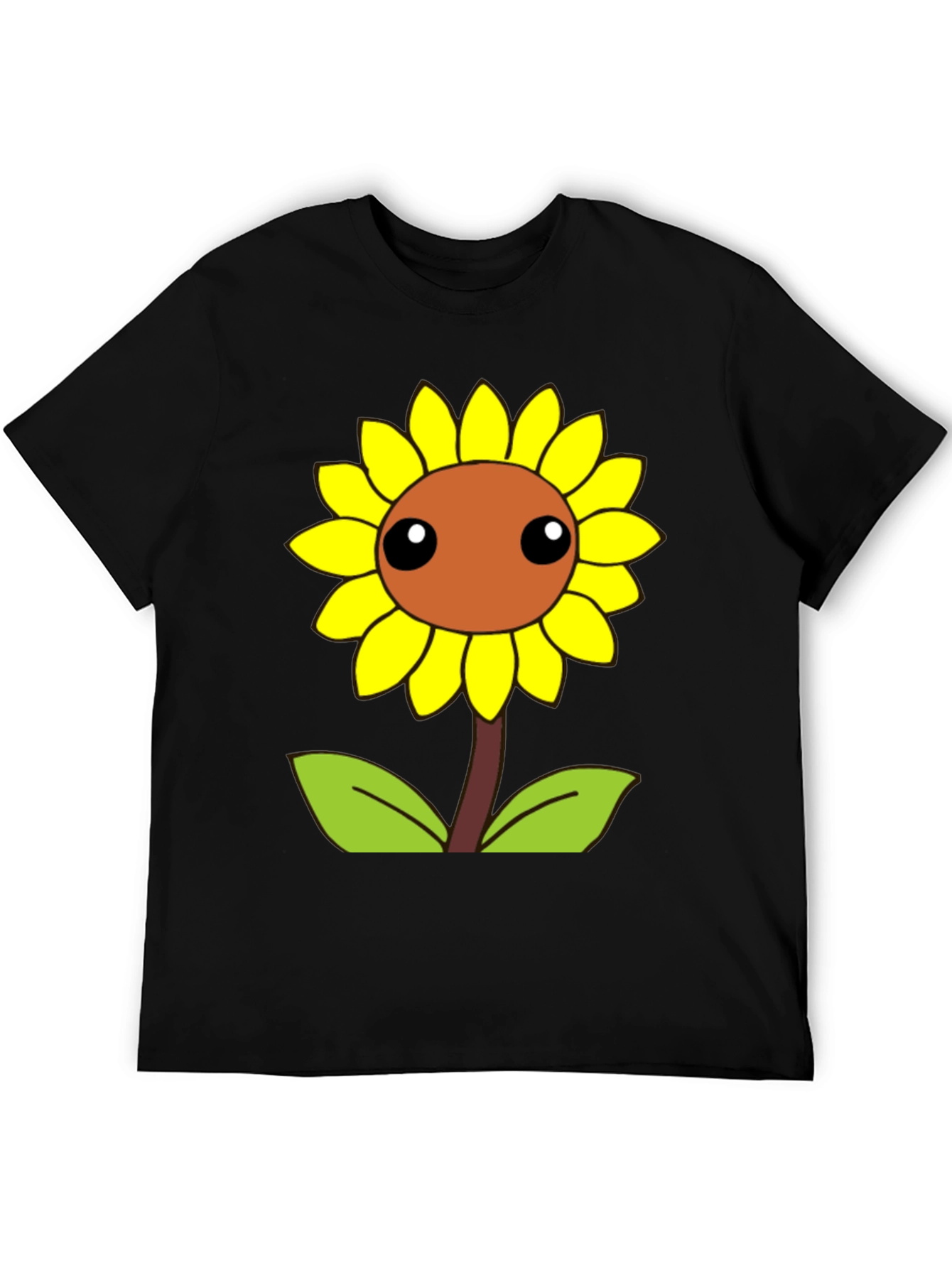 Cute Cartoon Sunflower Graphic Black T-Shirt