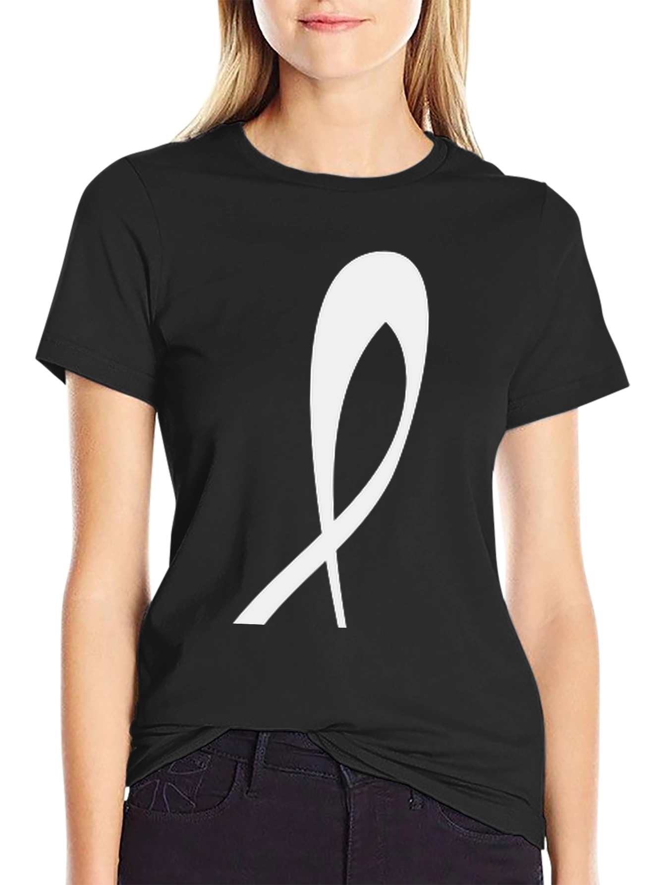 Black T-Shirt with White Ribbon Graphic
