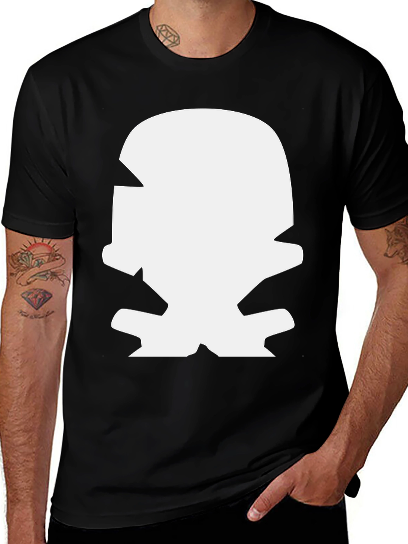 Bold Graphic Tee: White Mascot Design on Black