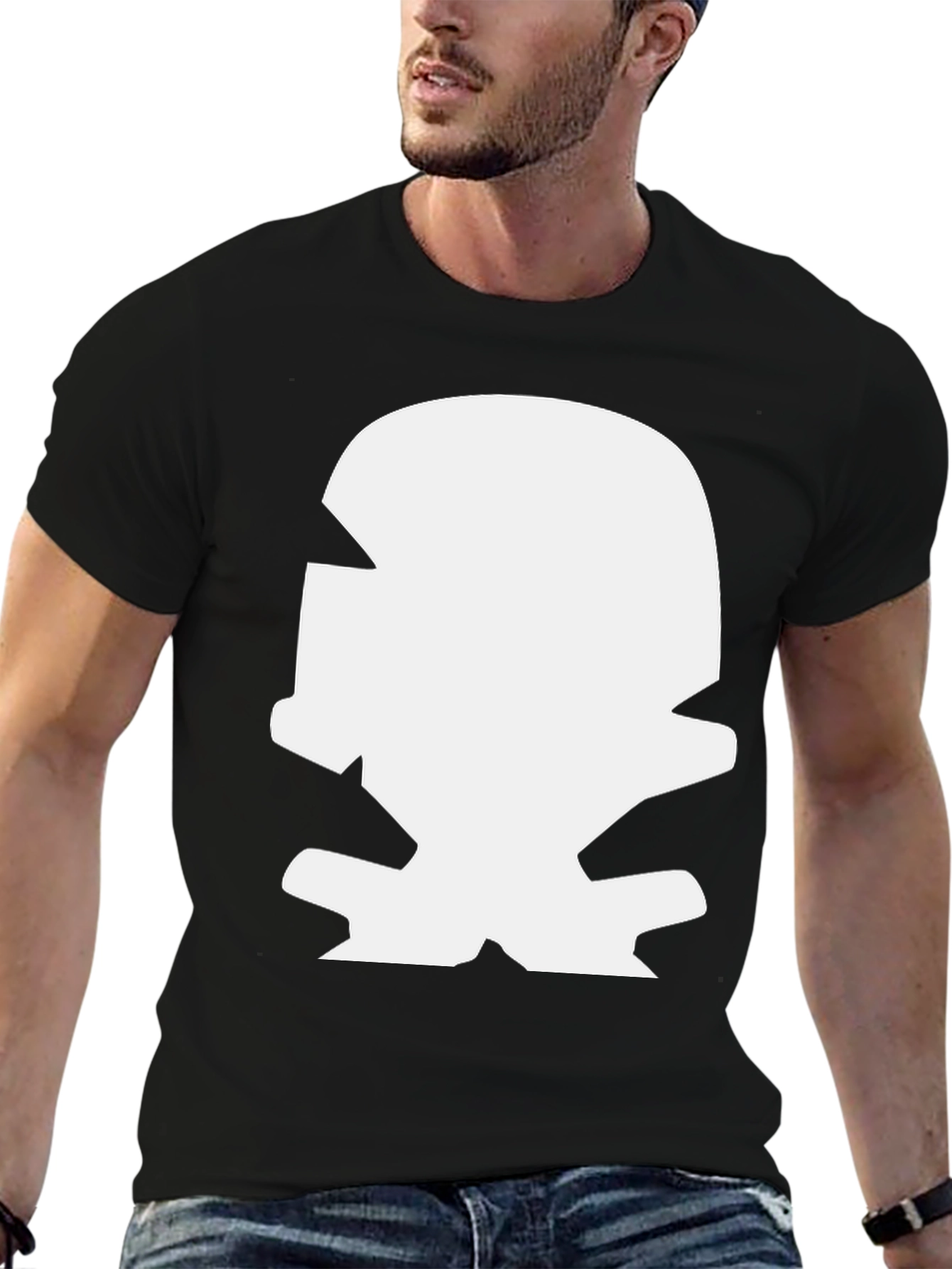 Bold Graphic Tee: White Mascot Design on Black