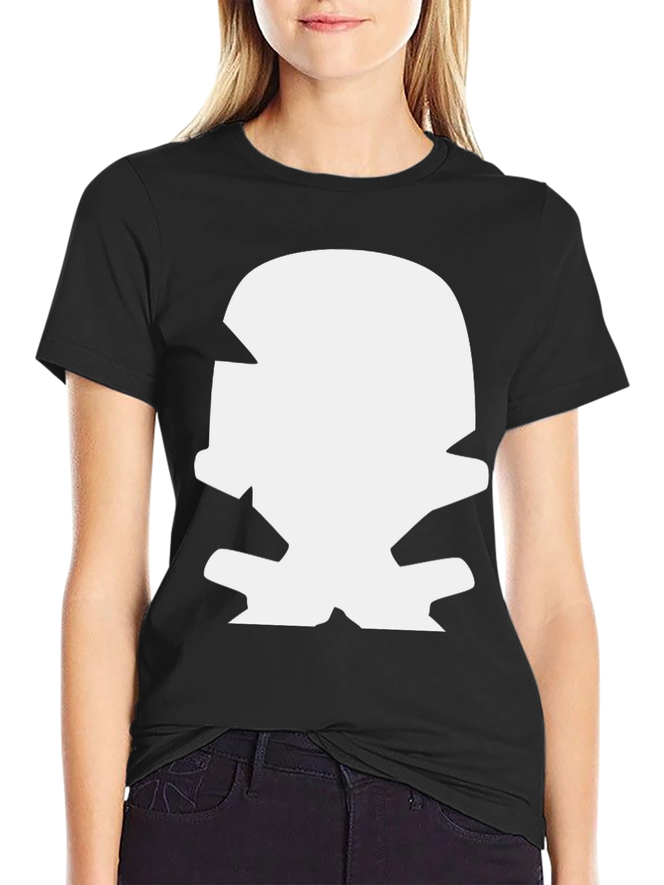 Bold Graphic Tee: White Mascot Design on Black