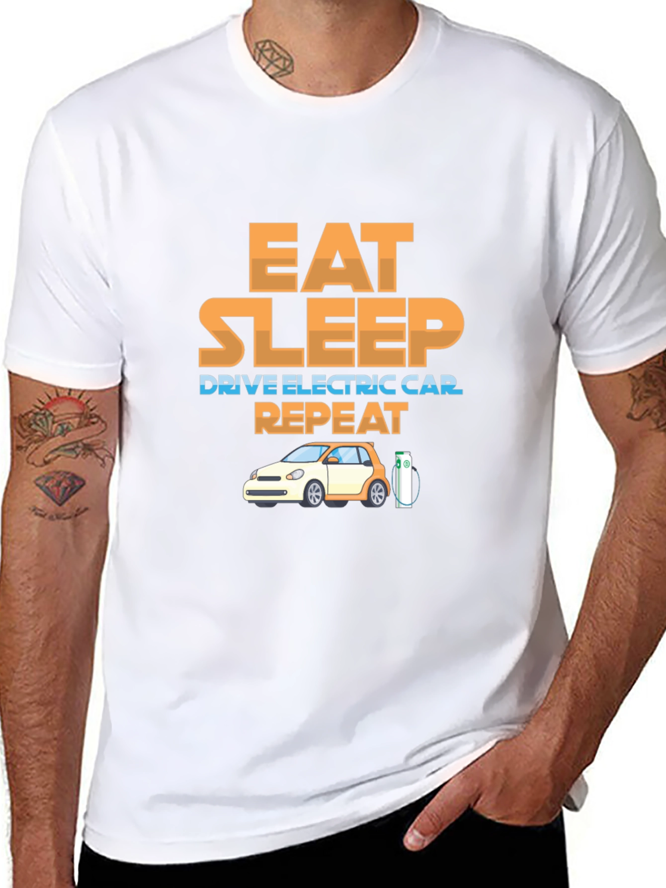 Eat Sleep Drive Electric Car Repeat Graphic T-Shirt