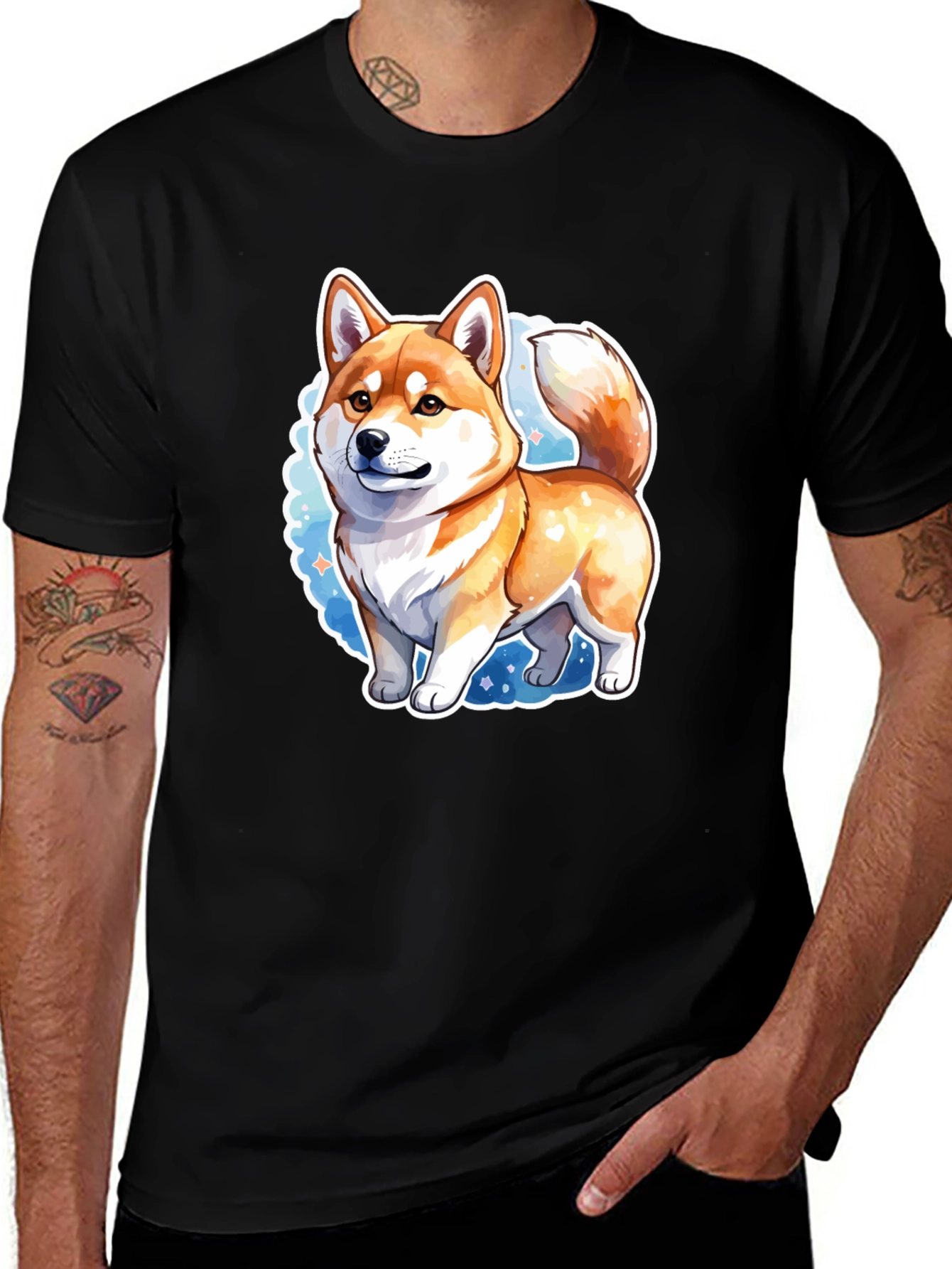 Shiba Inu Cartoon Graphic Tee - Unisex Black T-Shirt