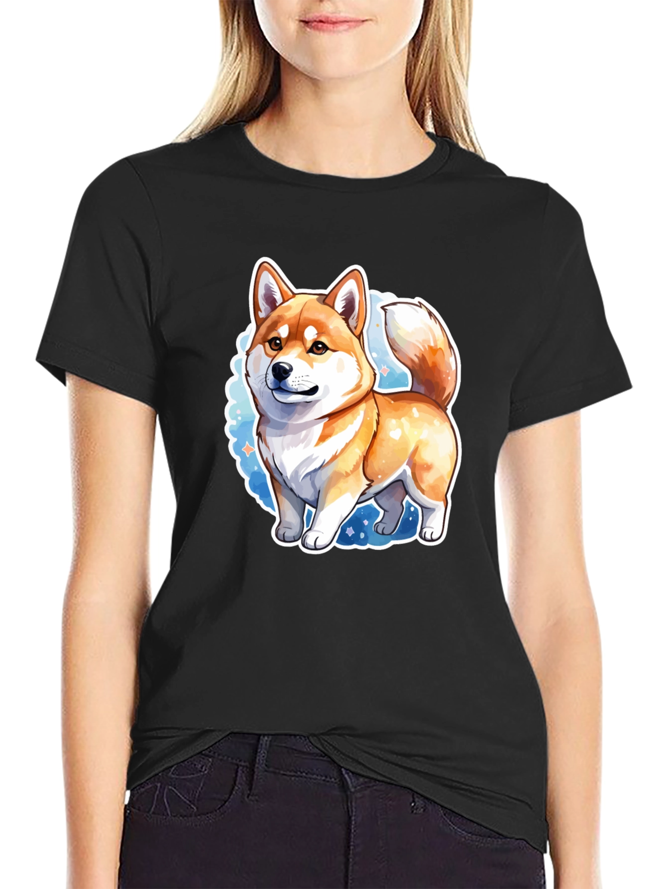 Shiba Inu Cartoon Graphic Tee - Unisex Black T-Shirt