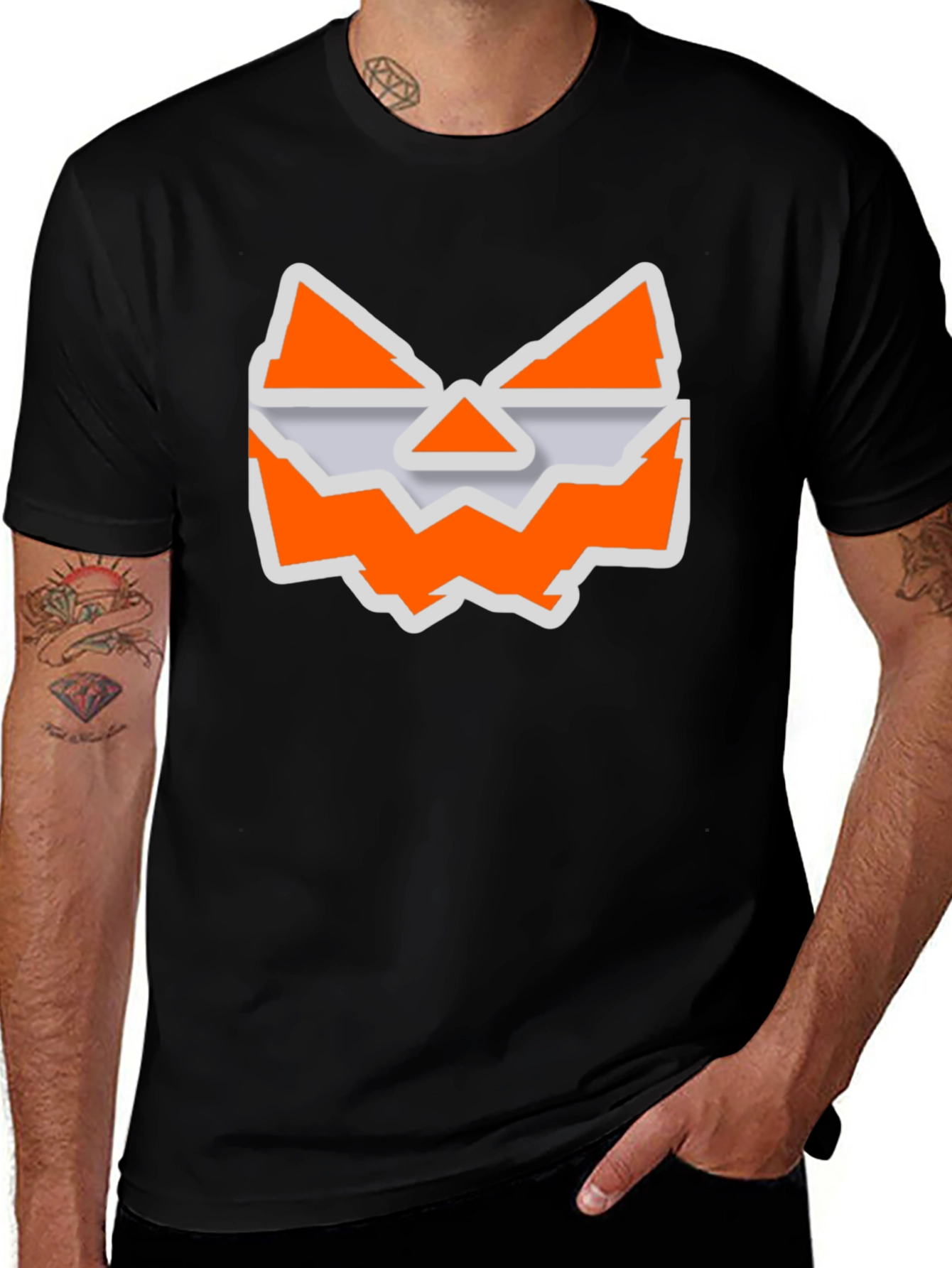 Halloween Jack-O-Lantern Face Graphic Tee - Black Cotton T-Shirt