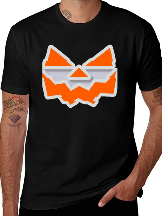 Halloween Jack-O-Lantern Face Graphic Tee - Black Cotton T-Shirt