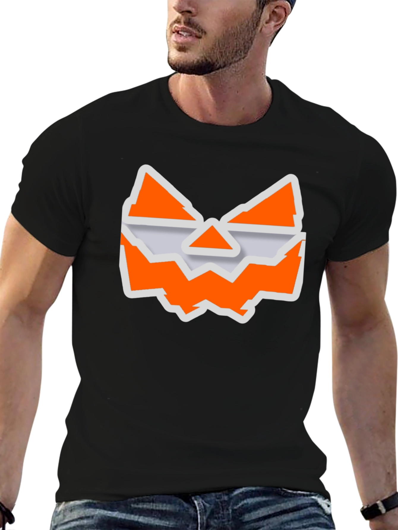 Halloween Jack-O-Lantern Face Graphic Tee - Black Cotton T-Shirt