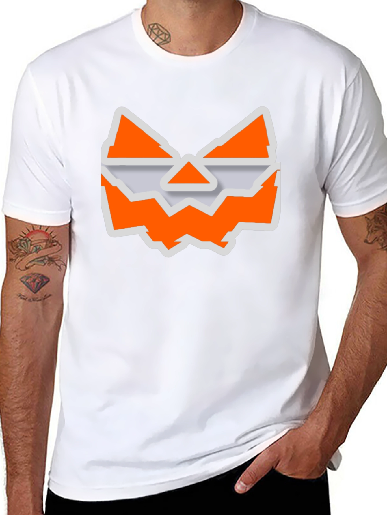 Halloween Jack-O-Lantern Face Graphic Tee - Black Cotton T-Shirt