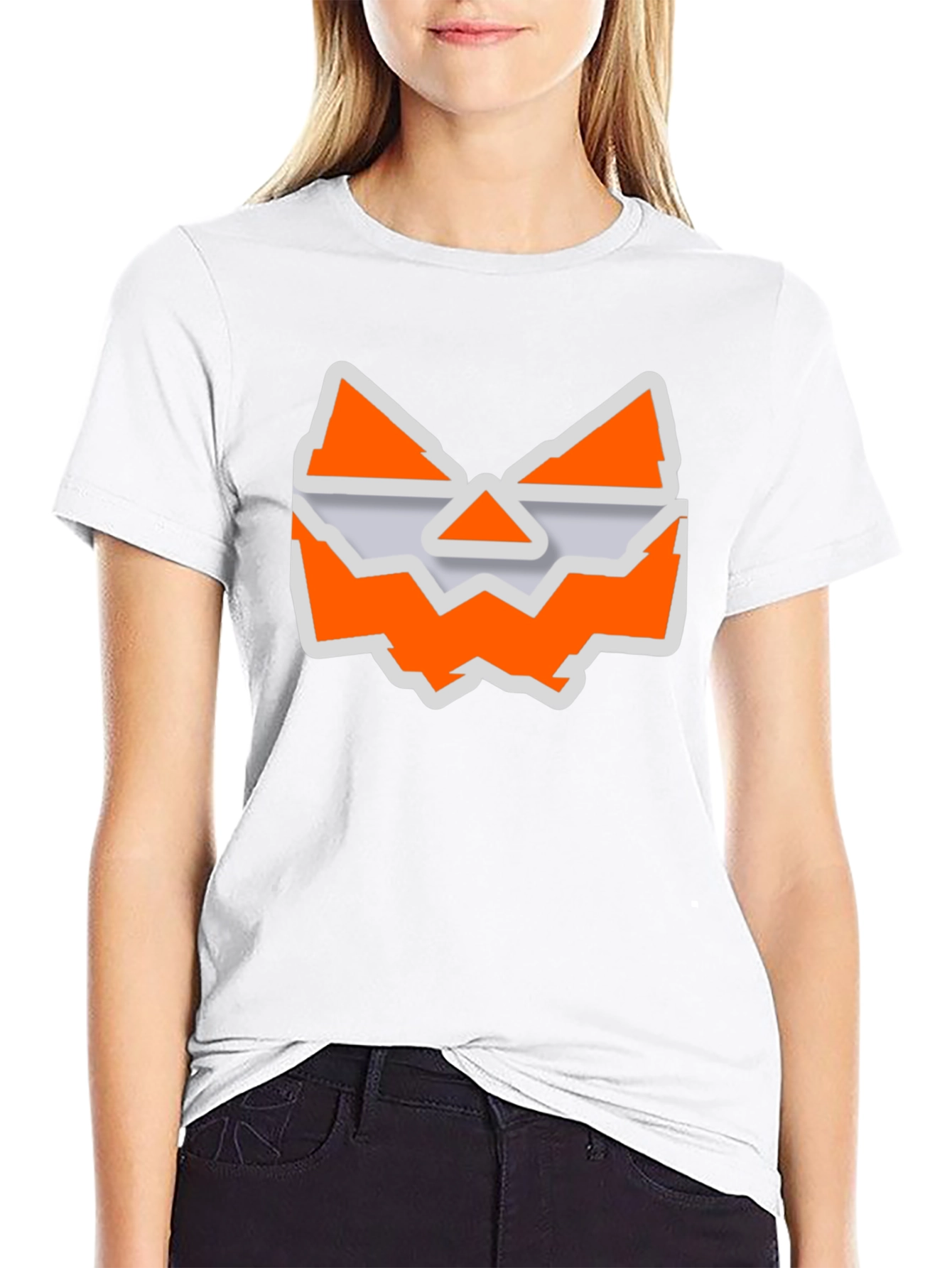 Halloween Jack-O-Lantern Face Graphic Tee - Black Cotton T-Shirt