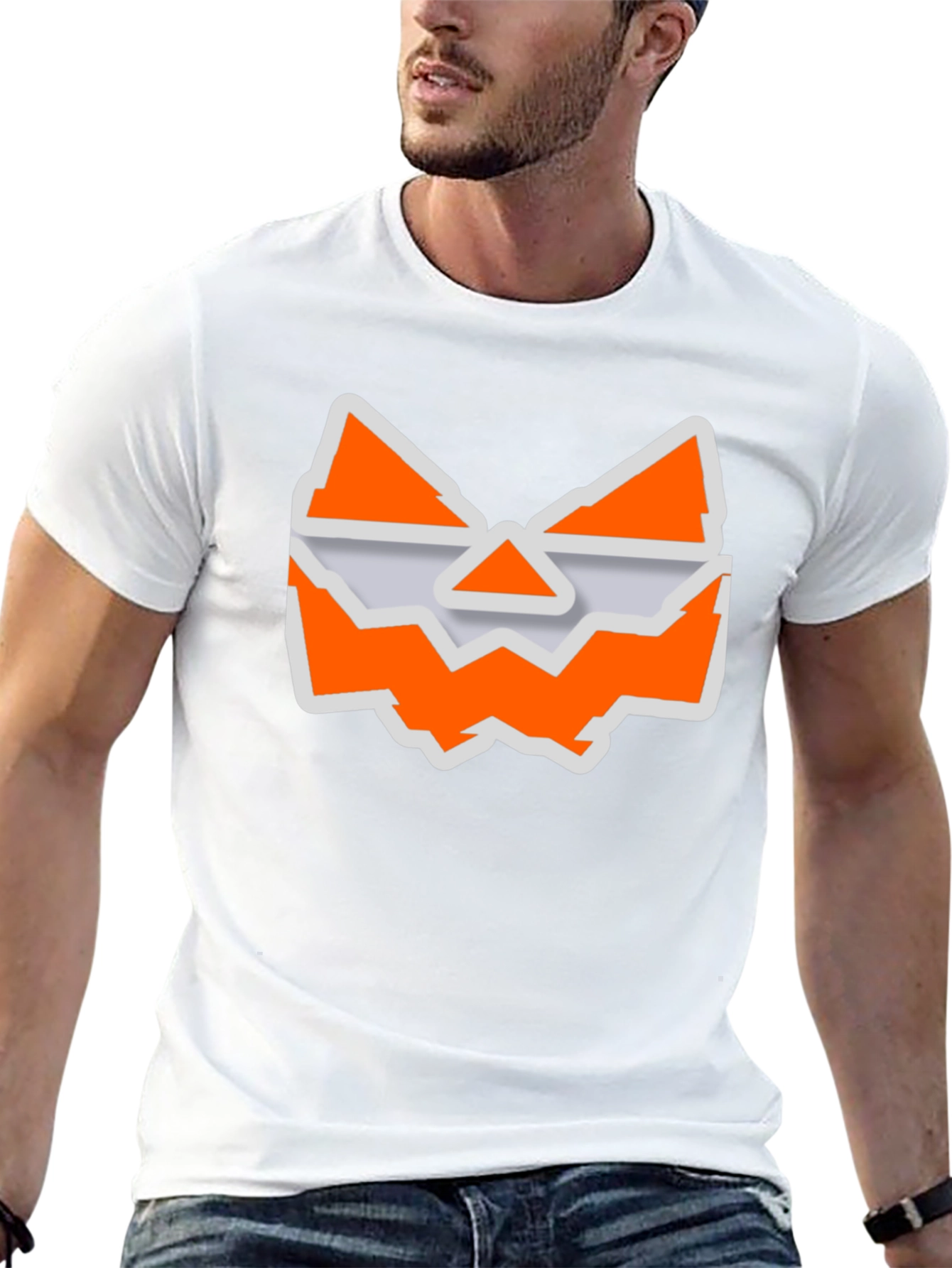 Halloween Jack-O-Lantern Face Graphic Tee - Black Cotton T-Shirt