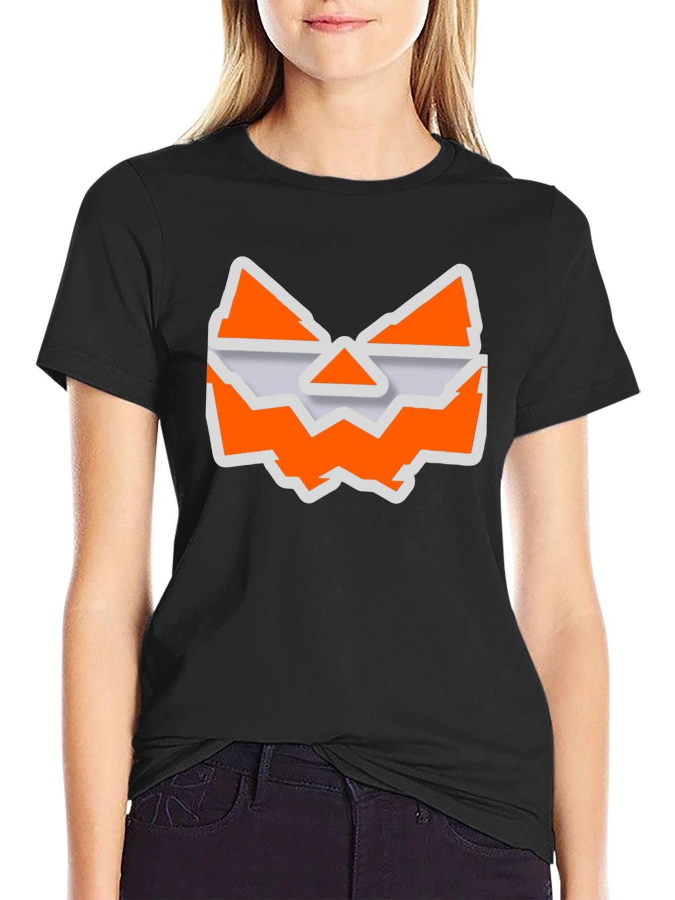 Halloween Jack-O-Lantern Face Graphic Tee - Black Cotton T-Shirt