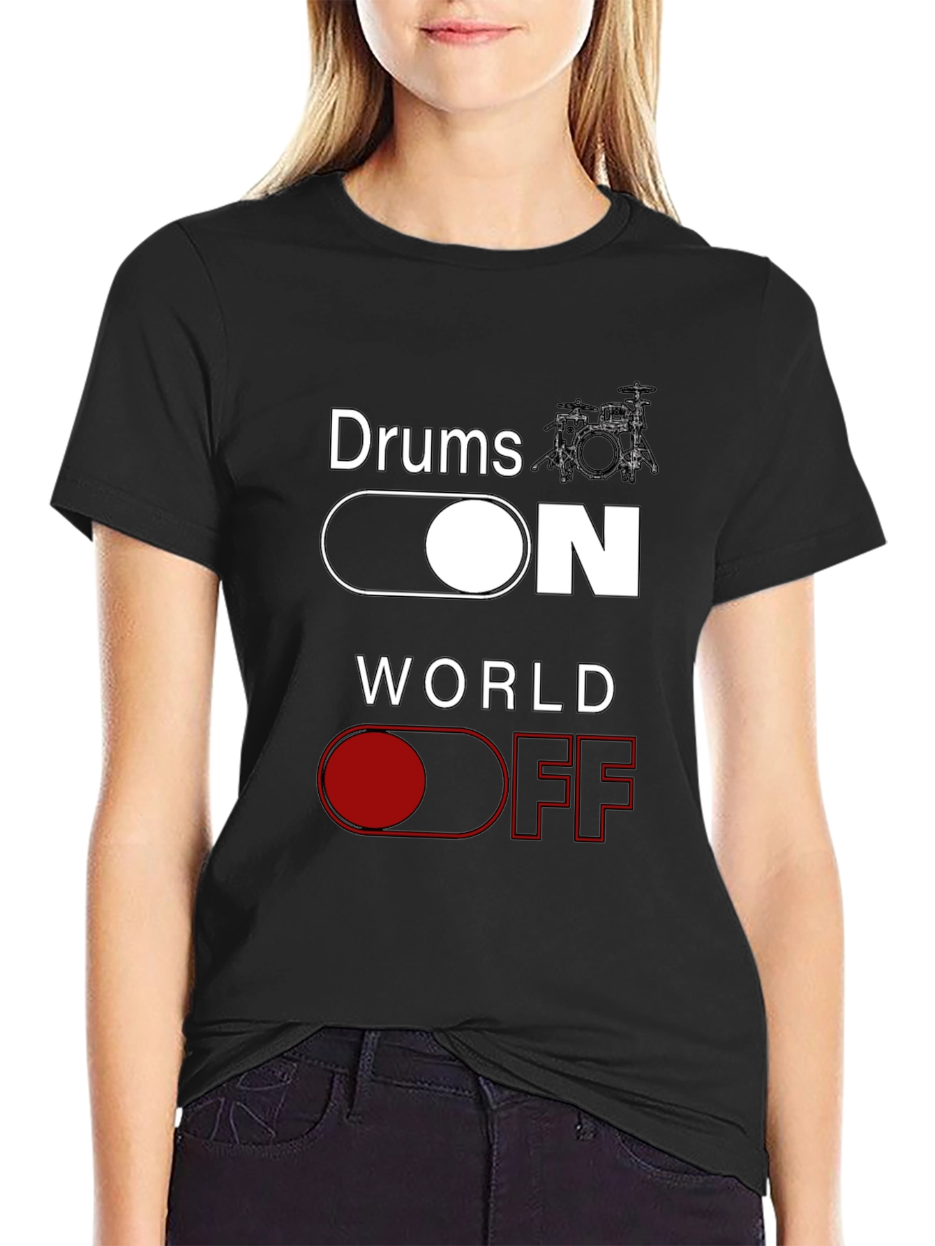 Drums ON World OFF Black T-Shirt