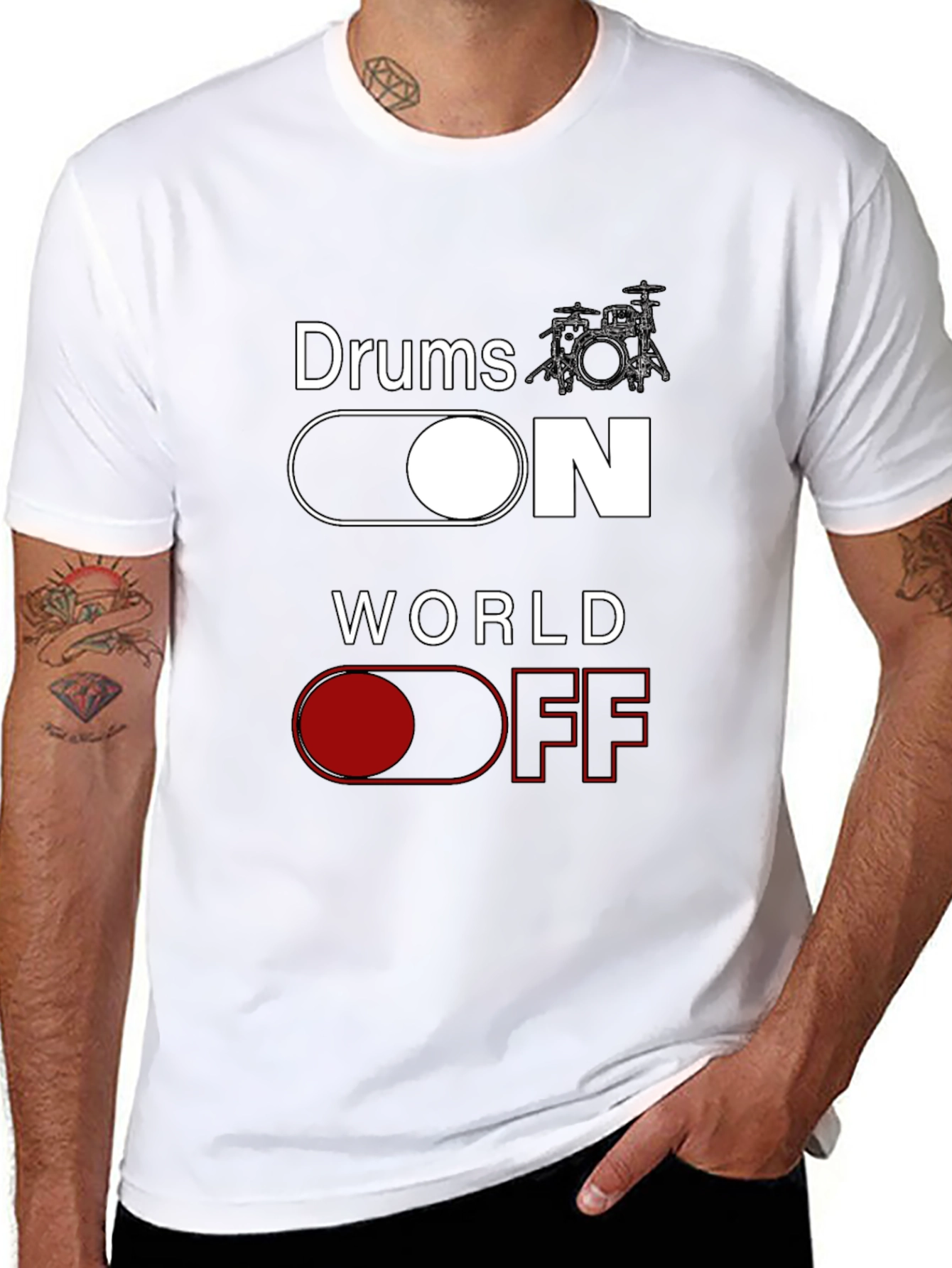 Drums ON World OFF Black T-Shirt