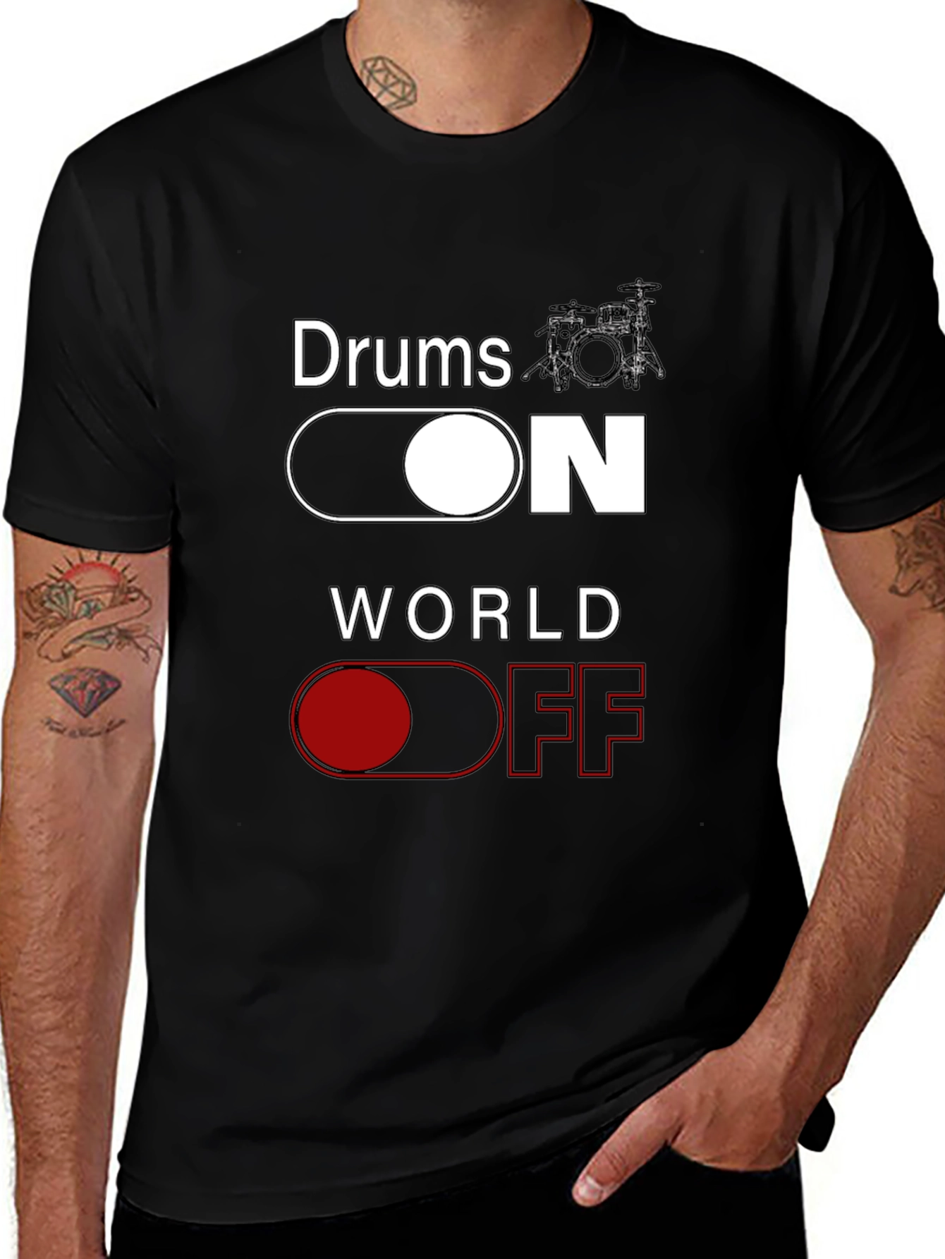 Drums ON World OFF Black T-Shirt